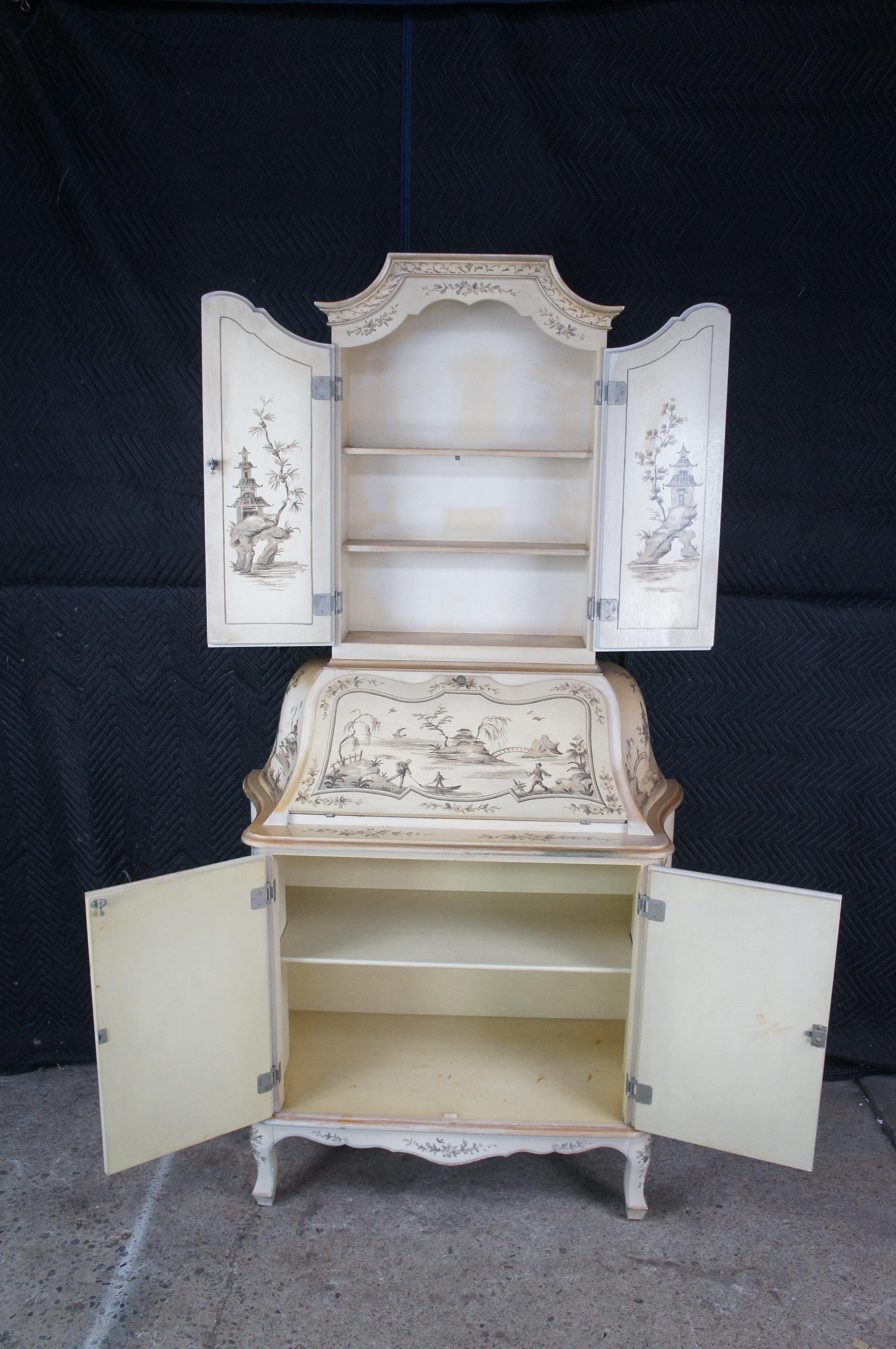 Italienisch venezianischen Stil Off White Chinoiserie Sekretär Schreibtisch Bücherregal Trumeau (20. Jahrhundert)