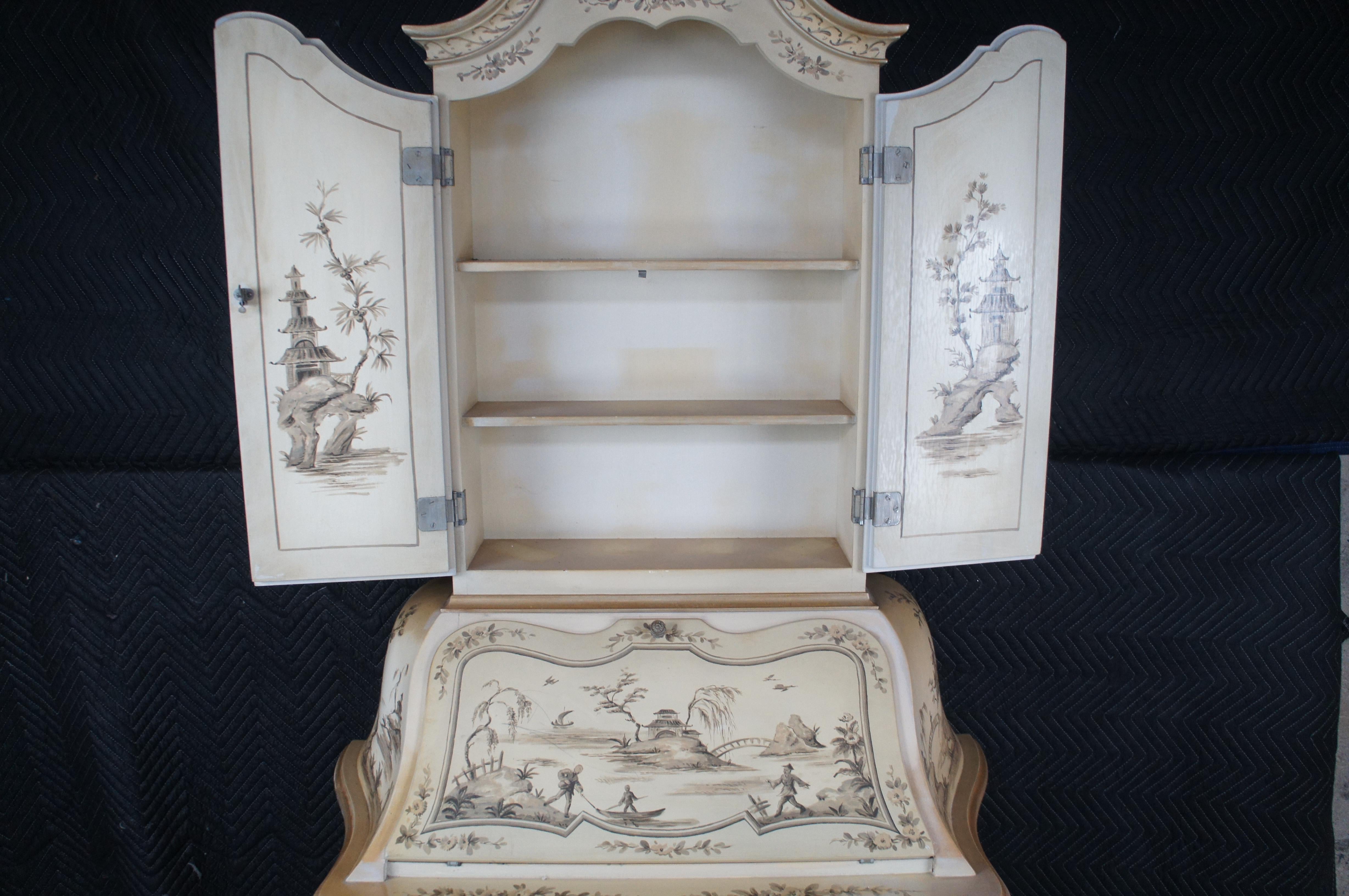 Italienisch venezianischen Stil Off White Chinoiserie Sekretär Schreibtisch Bücherregal Trumeau (Hartholz)