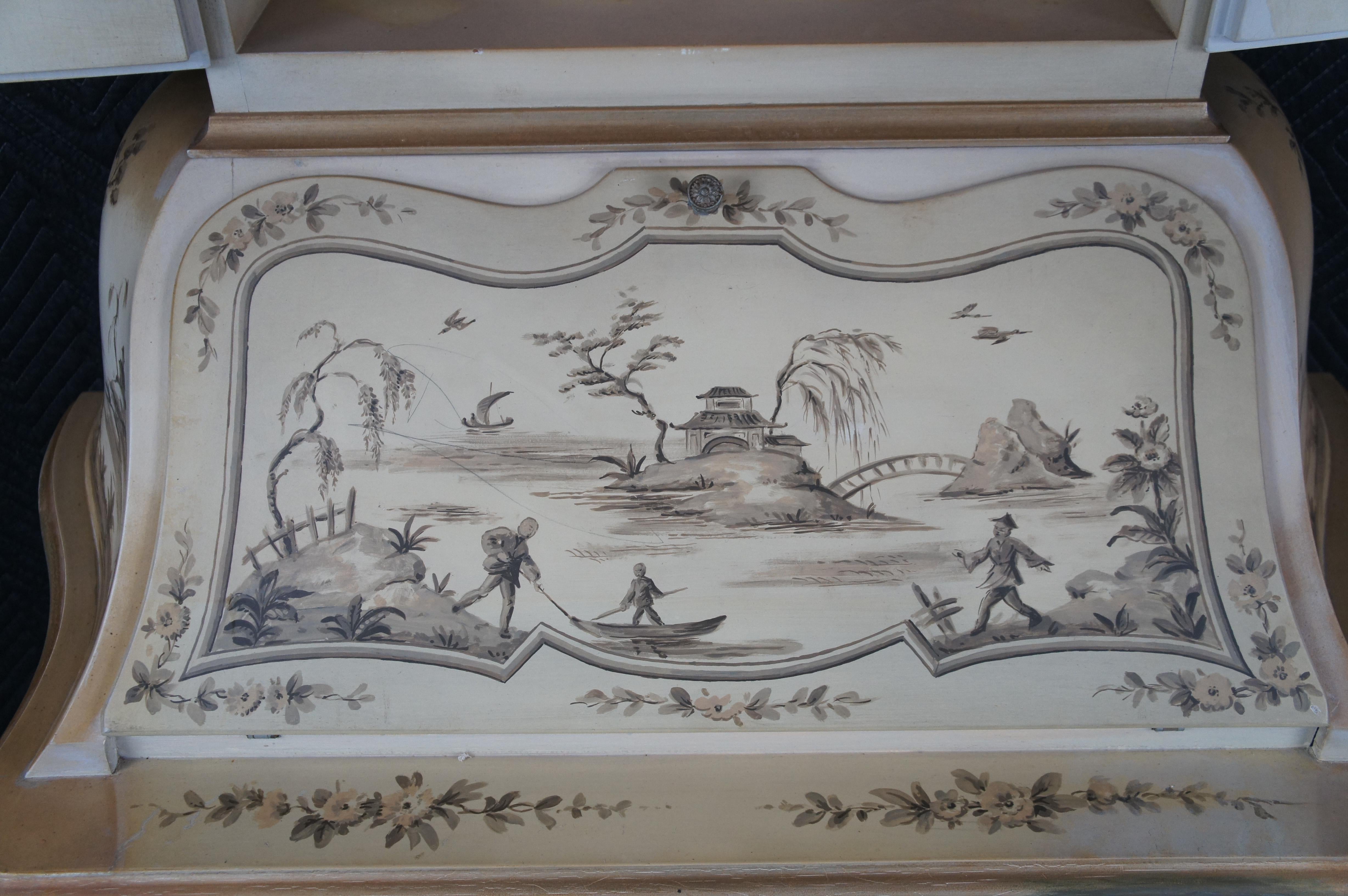 Italienisch venezianischen Stil Off White Chinoiserie Sekretär Schreibtisch Bücherregal Trumeau 1