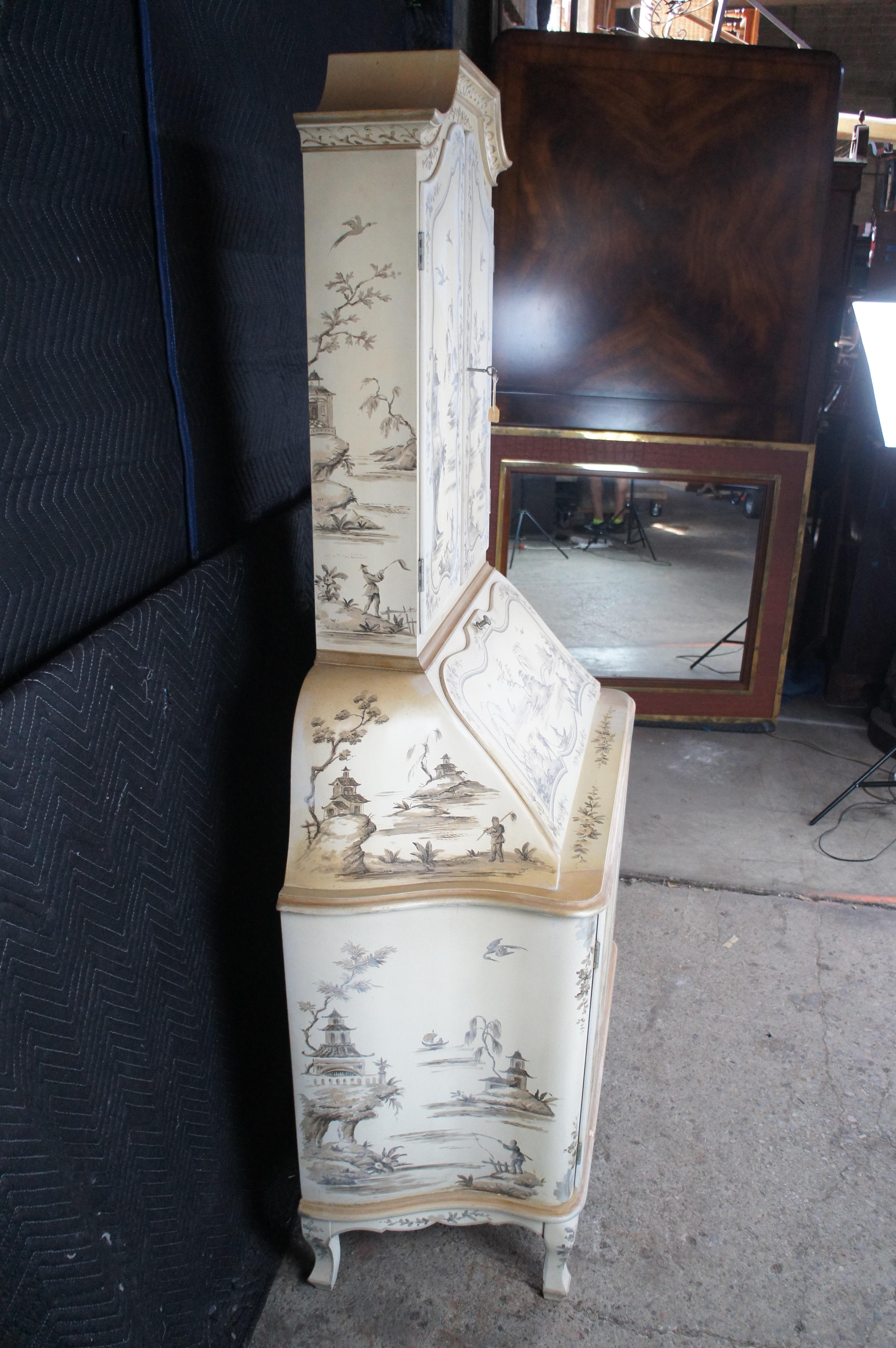 Italienisch venezianischen Stil Off White Chinoiserie Sekretär Schreibtisch Bücherregal Trumeau 2