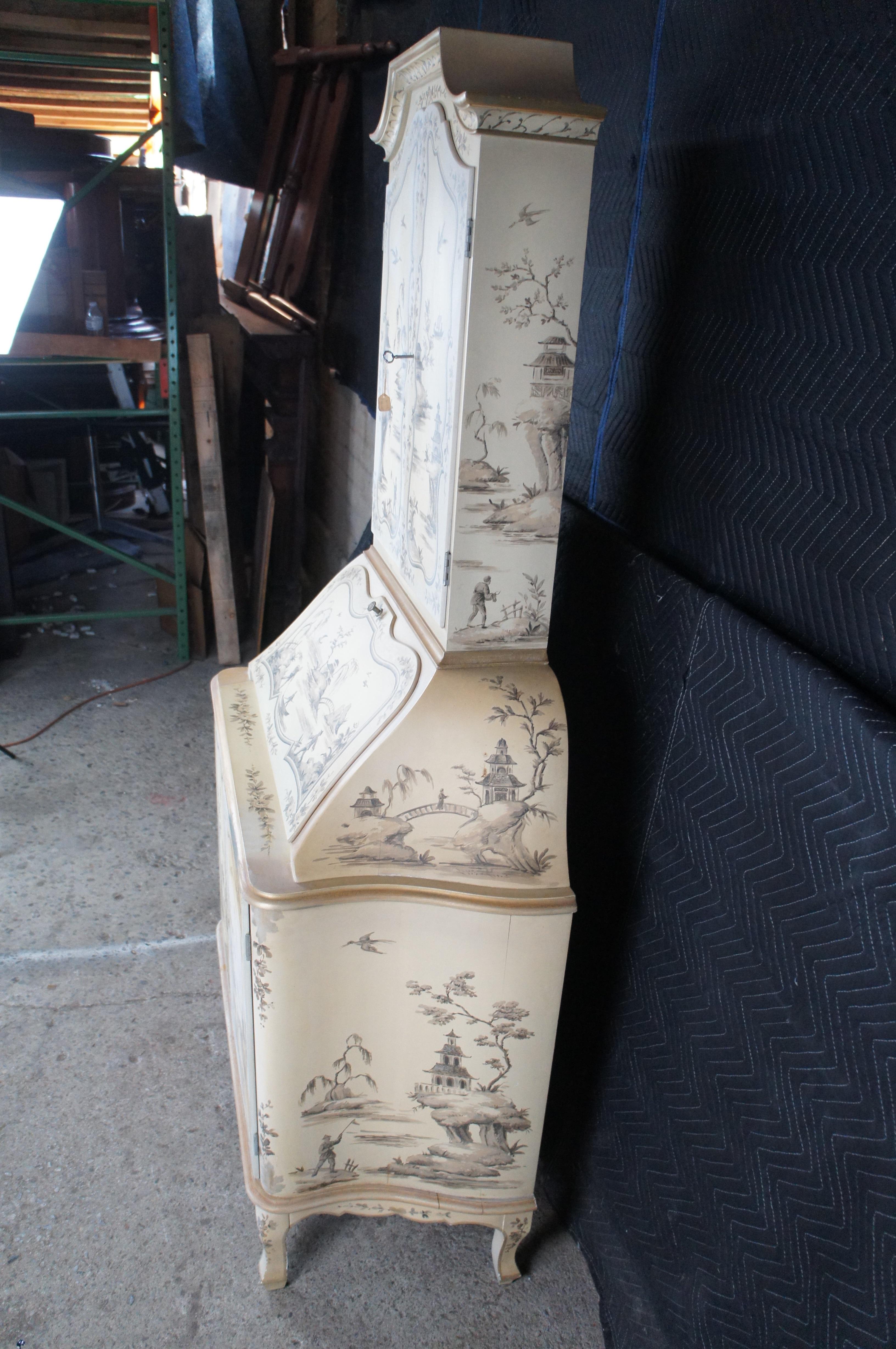 Italienisch venezianischen Stil Off White Chinoiserie Sekretär Schreibtisch Bücherregal Trumeau 3