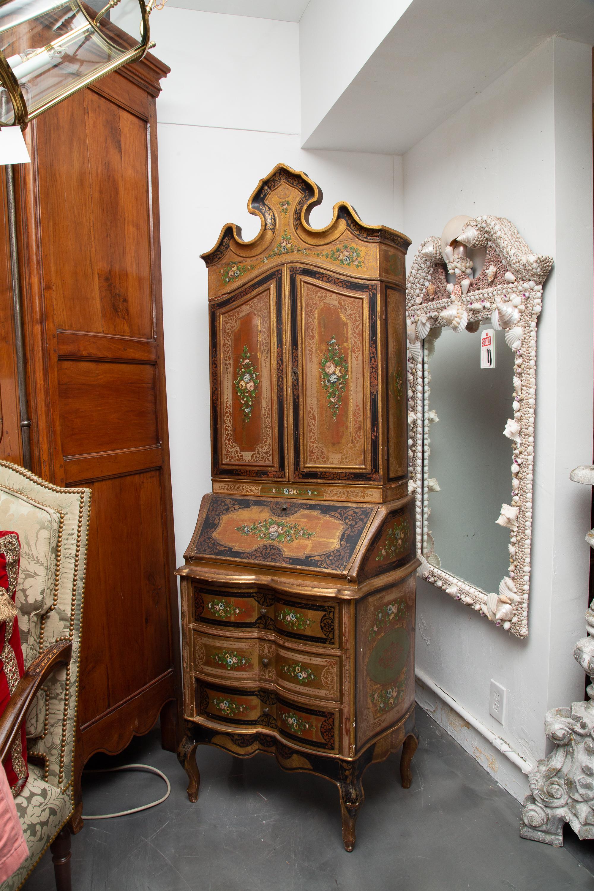 Italian Venetian Style Polychrome Secretary Bookcase For Sale 7