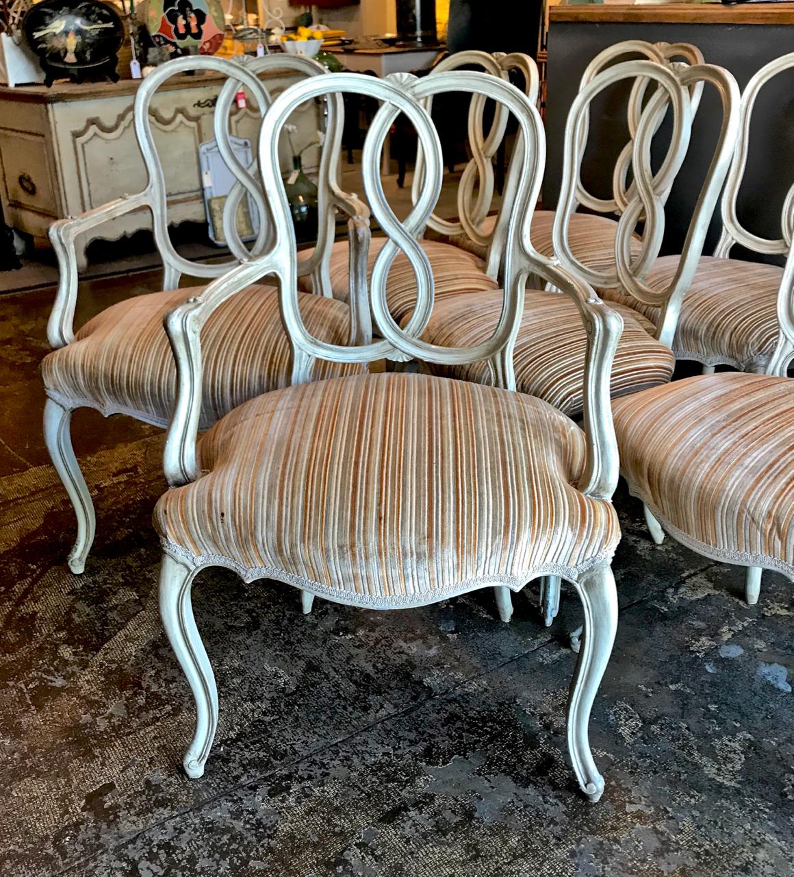 Italian Venetian Style Ribbon Back Dining Chairs, Set of 8 3