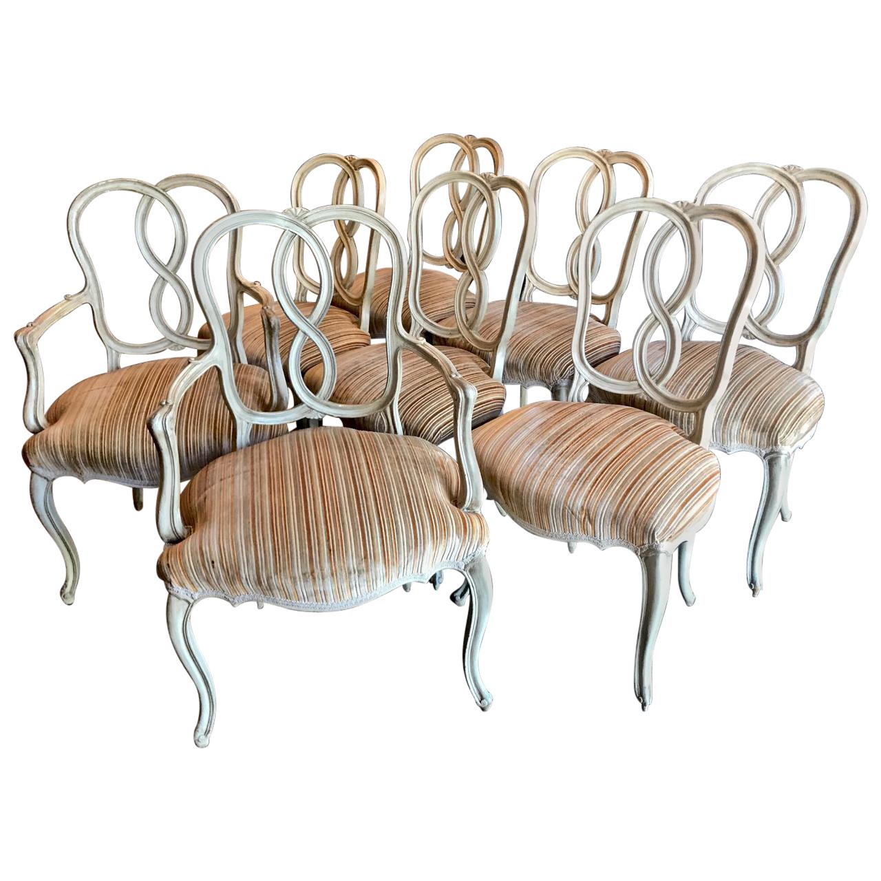 Italian Venetian Style Ribbon Back Dining Chairs, Set of 8