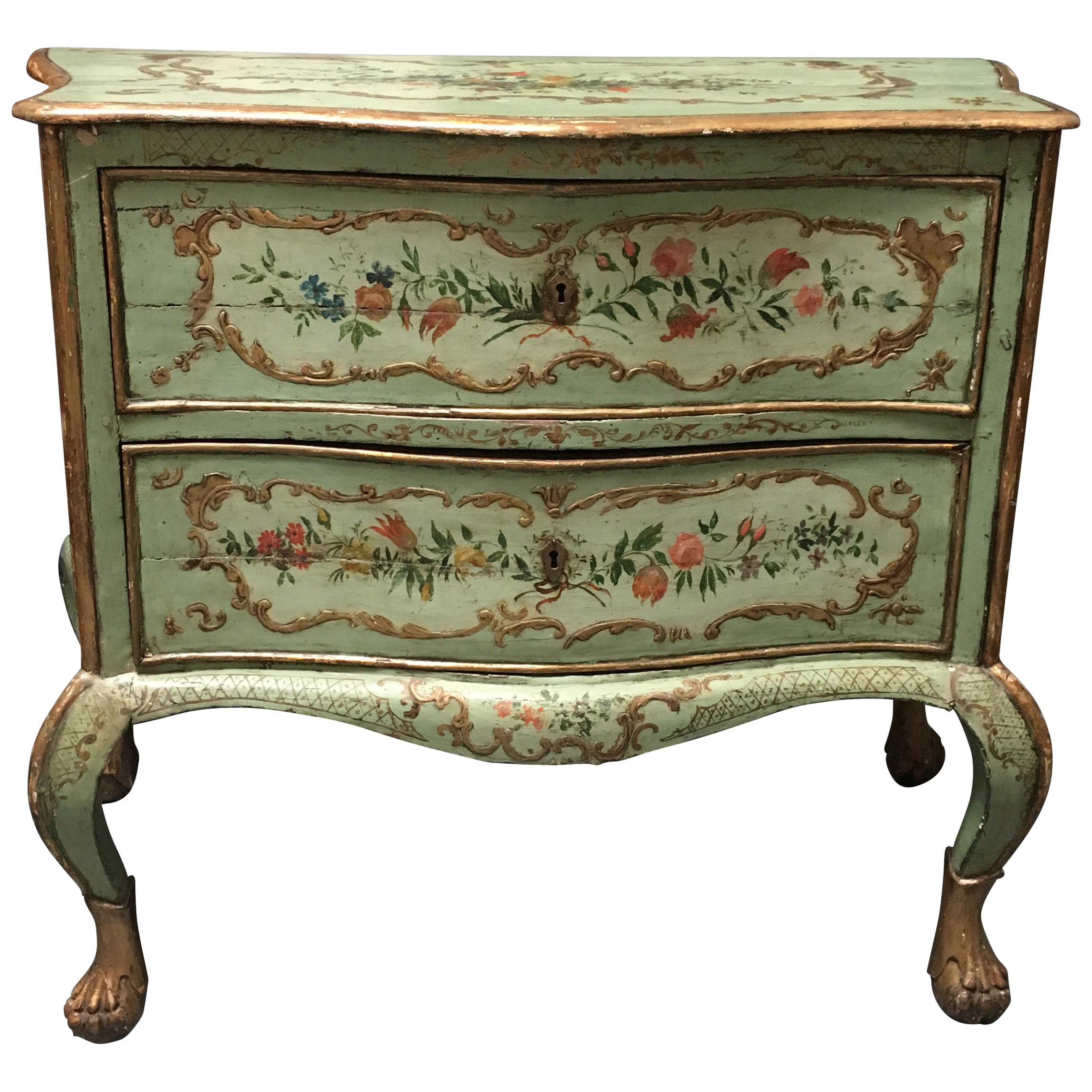  Venetian Rococo Style Serpentine Painted Commode