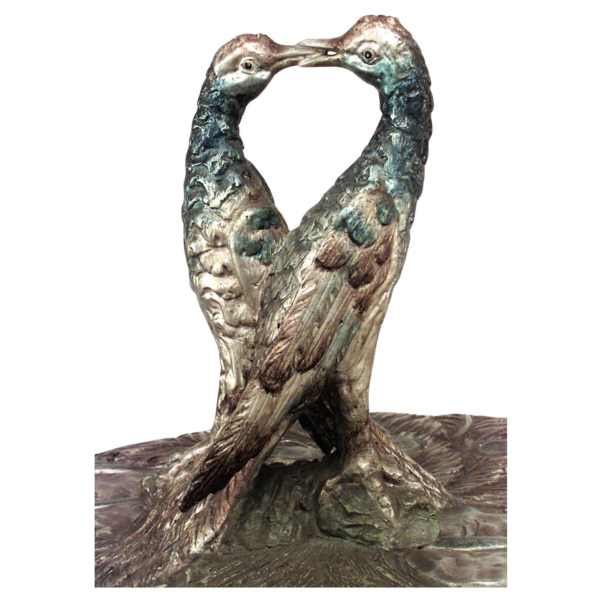 Italian Venetian Style Silver Gilt Kissing Peacock Center Table For Sale