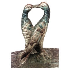 Italienischer Tafelaufsatz im venezianischen Stil, Silber vergoldet, Kissing Peacock
