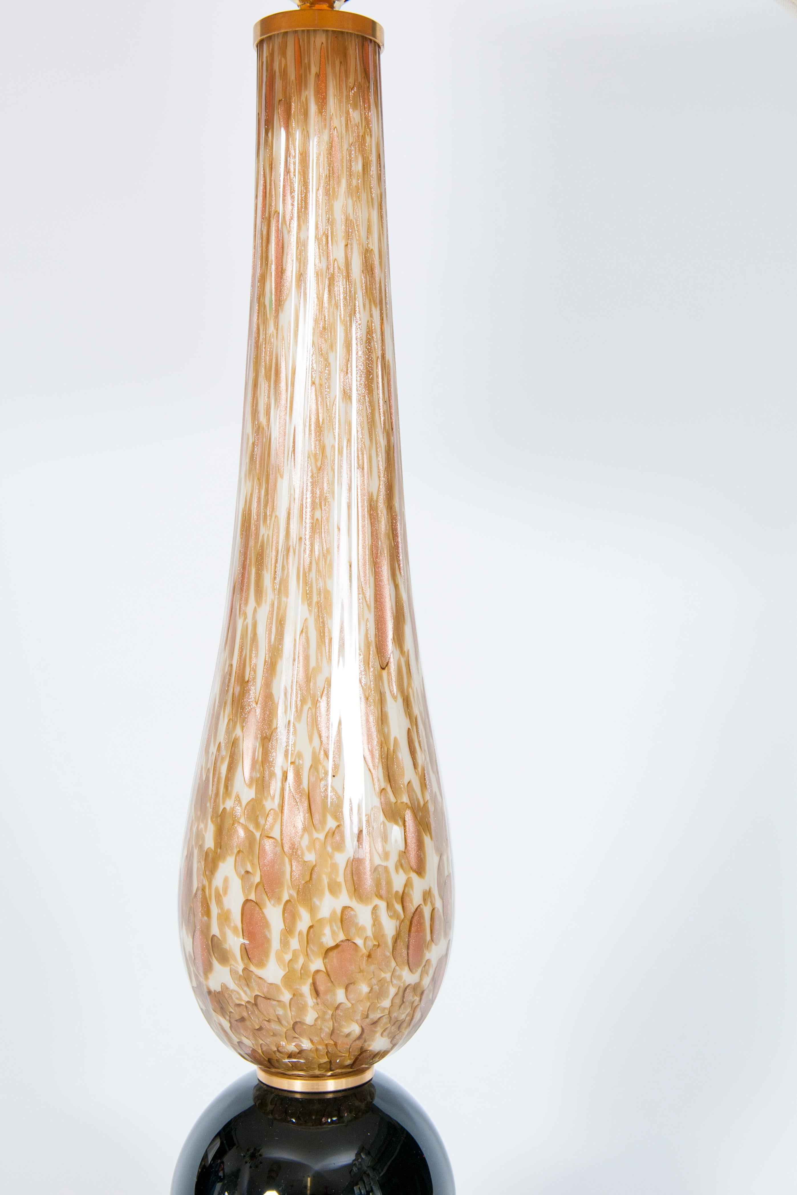Art Deco Murano Table Lamp vibrant Orange basement Brown & White stem 1980s Italy For Sale
