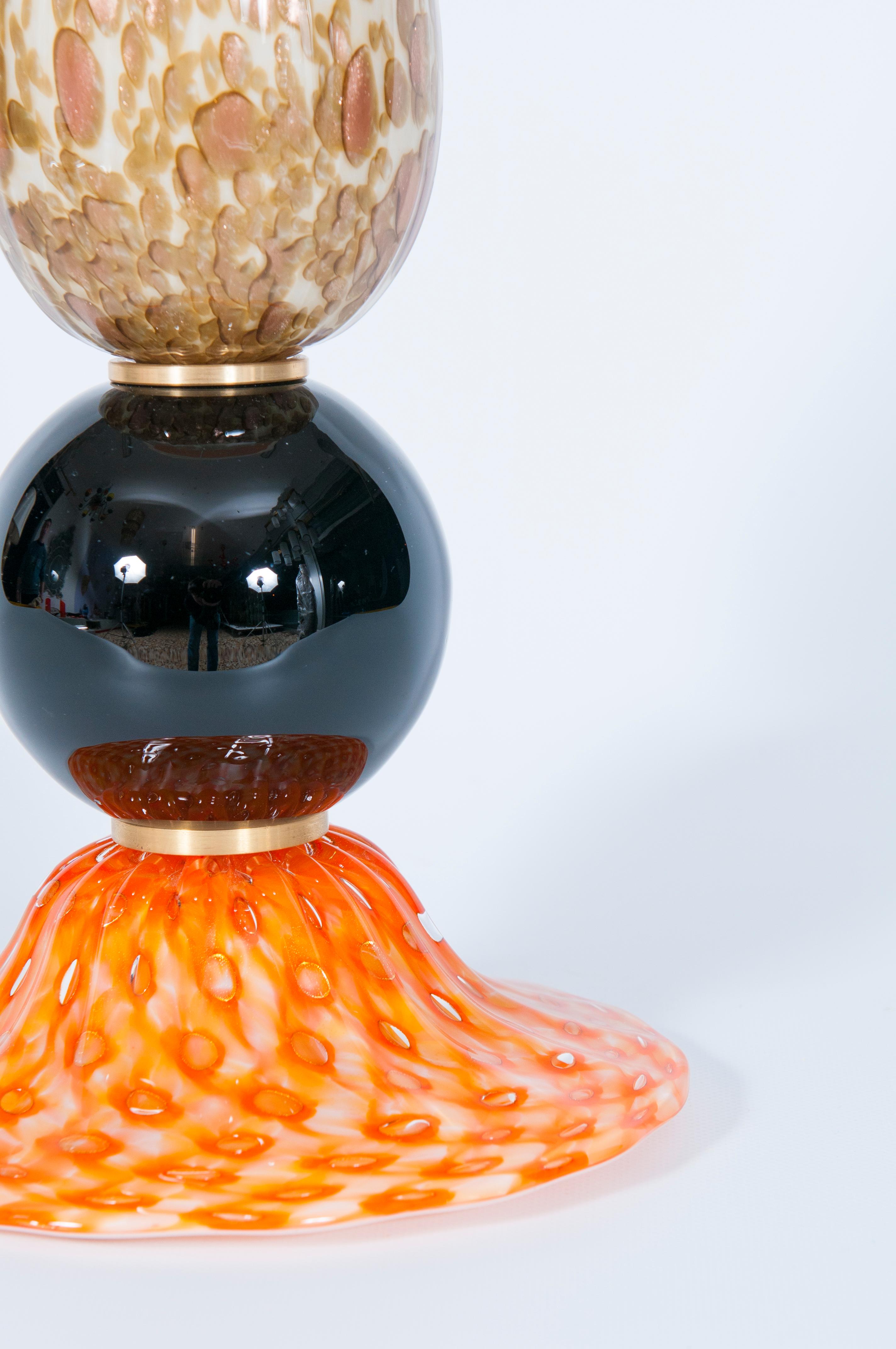 Art Glass Murano Table Lamp vibrant Orange basement Brown & White stem 1980s Italy For Sale