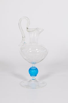 Italian Venetian Transparent and Blue Murano Glass Carafe Contemporary, 1990s