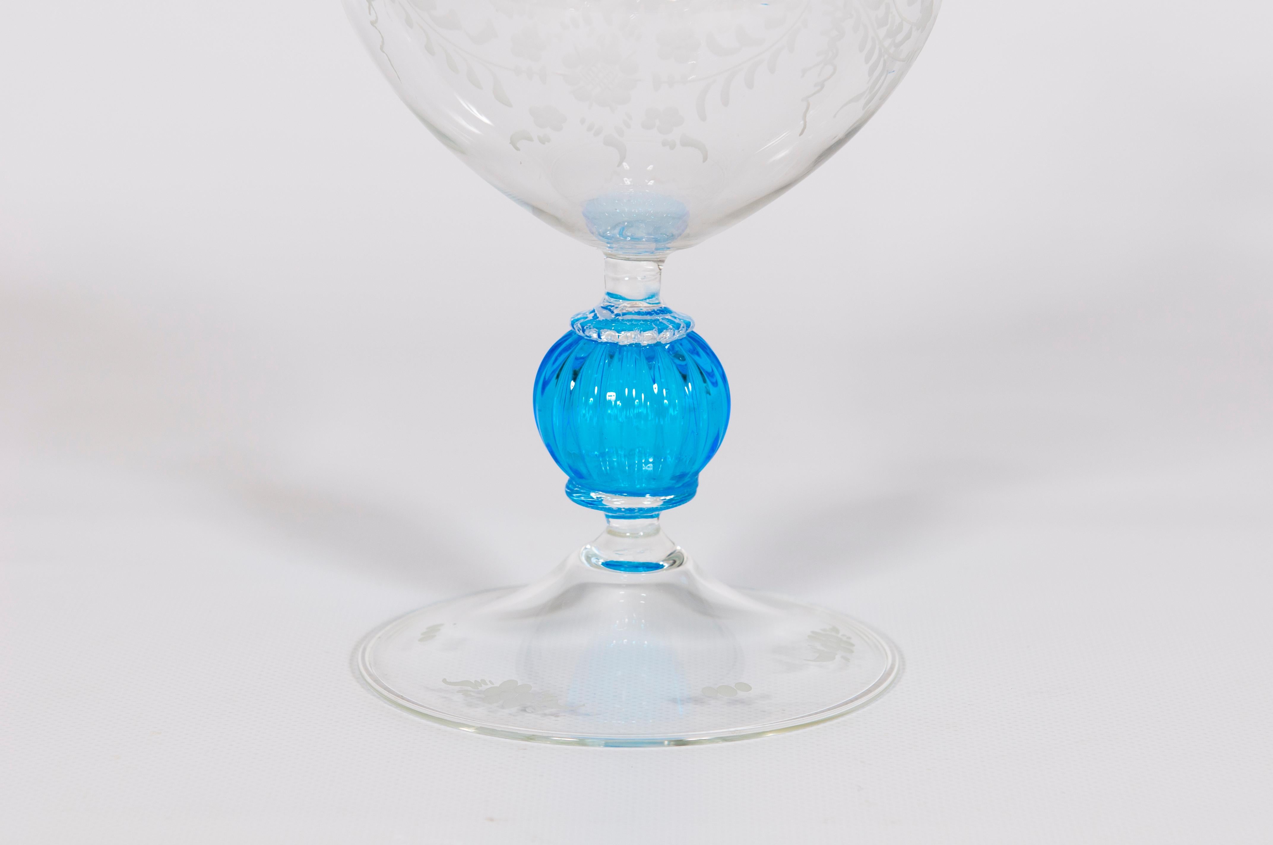 Modern Italian Venetian Transparent and Blue Murano Glass Carafe Contemporary, 1990s For Sale