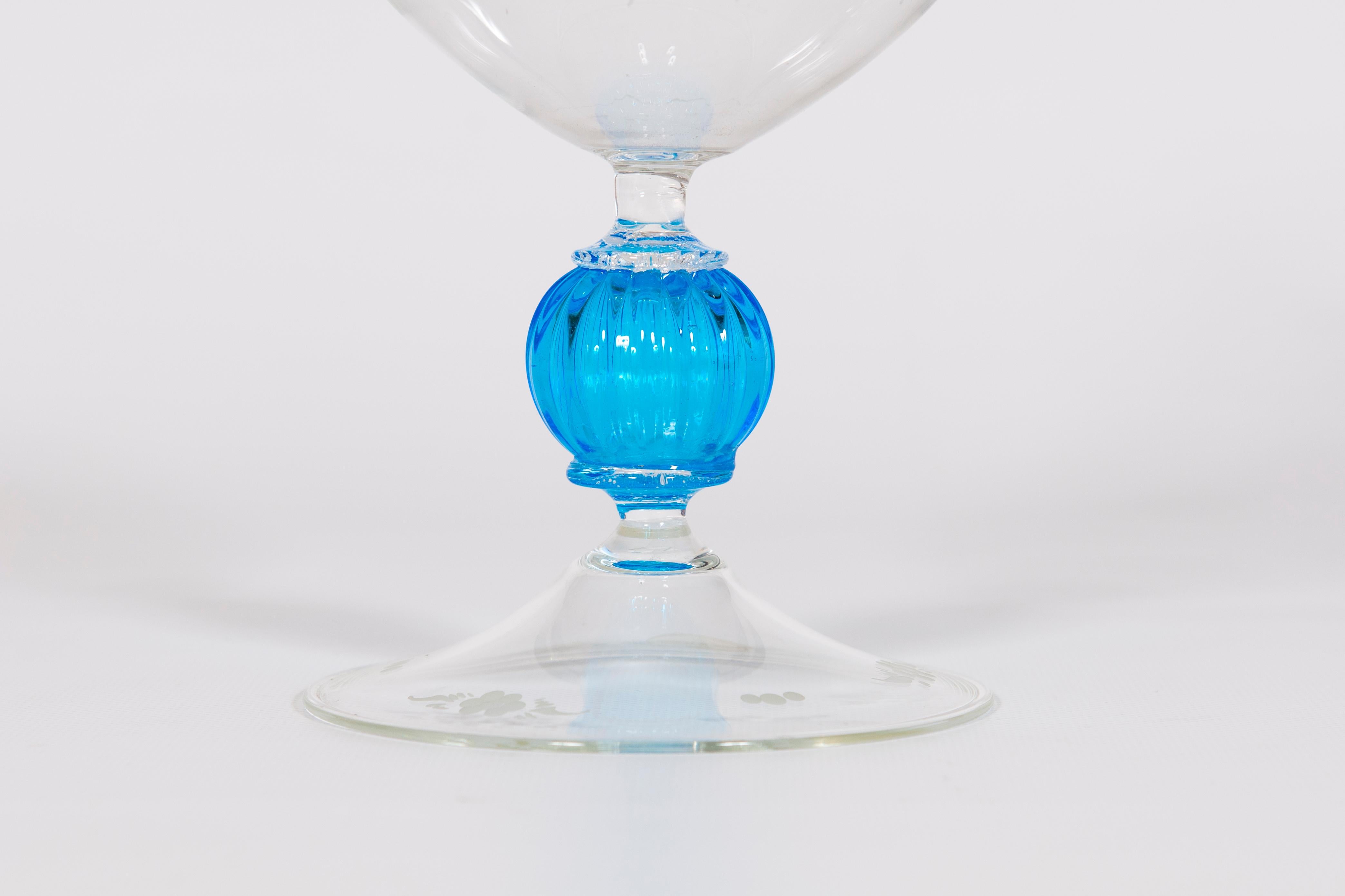 Late 20th Century Italian Venetian Transparent and Blue Murano Glass Carafe Contemporary, 1990s For Sale