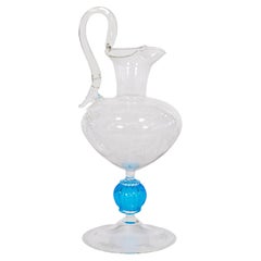 Vintage Italian Venetian Transparent and Blue Murano Glass Carafe Contemporary, 1990s