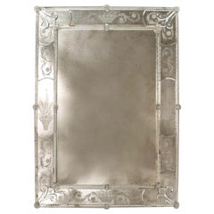 Italian Venetian Wall Mirror With Floral and Etched Basket Design