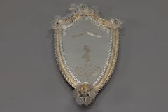 Italian Venetian Wall Mirror with Glass Frame and Candleholder, 1930s