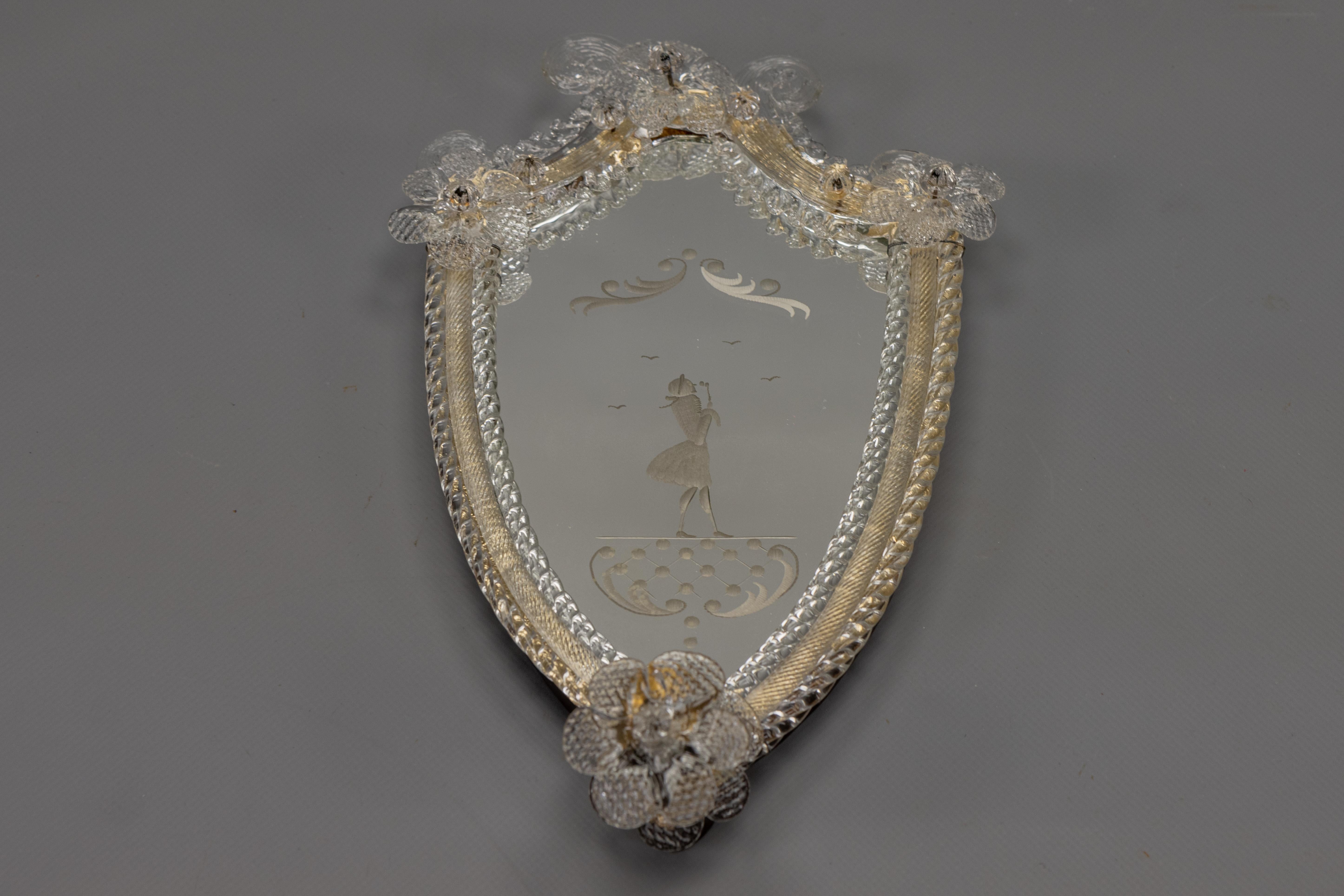 Espejo de pared veneciano italiano con marco de cristal y candelabro, años 30 en Bueno estado para la venta en Barntrup, DE