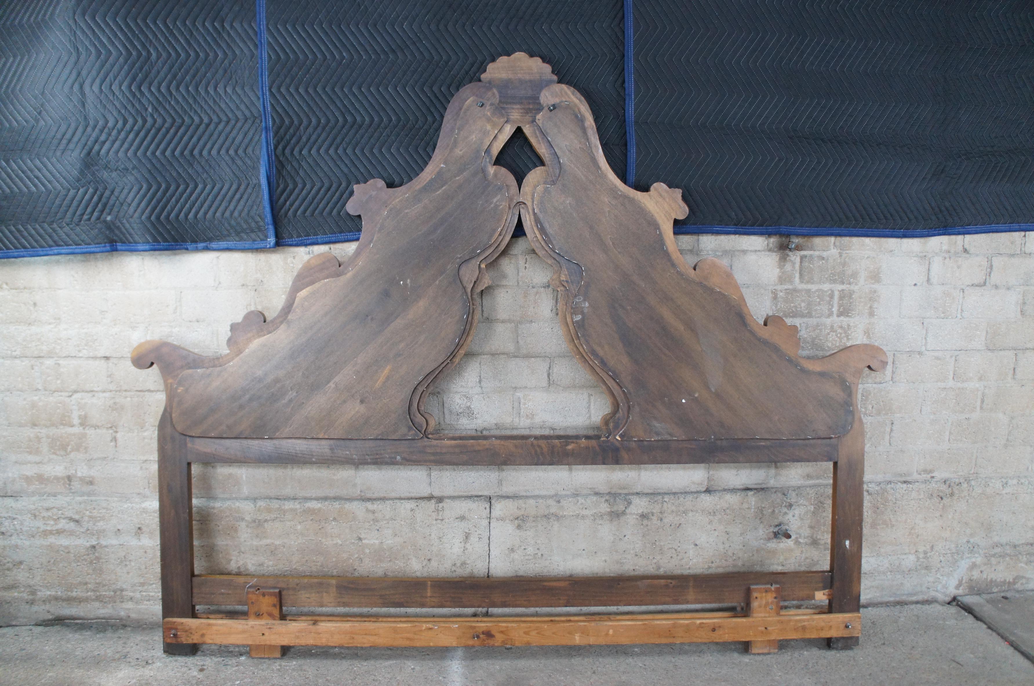 Italian Venetian Walnut Scalloped Serpentine King Sized Bed Headboard Vtg 2