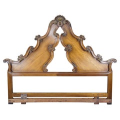 Italian Venetian Walnut Scalloped Serpentine King Sized Bed Headboard Vtg