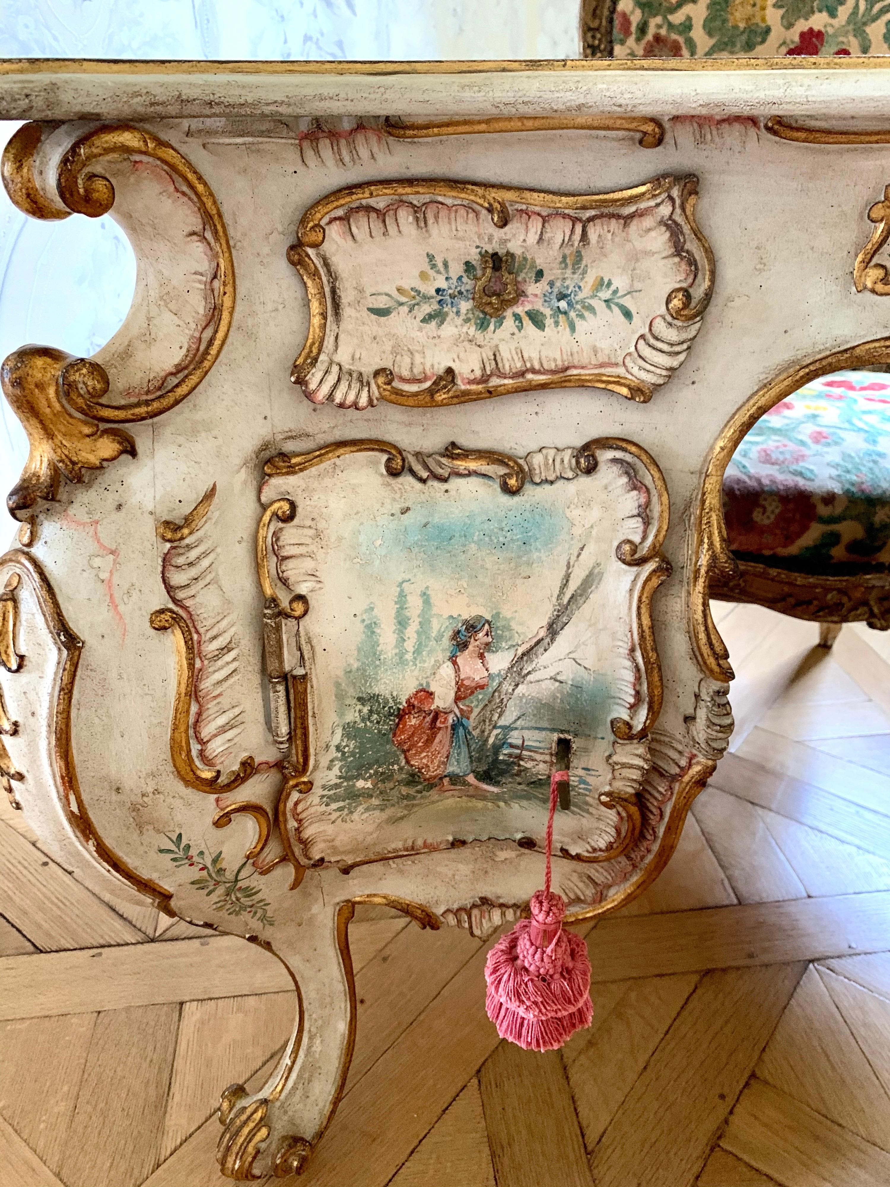 Italian Venetian White Painted Ladies Writing Desk Table Vanity 6