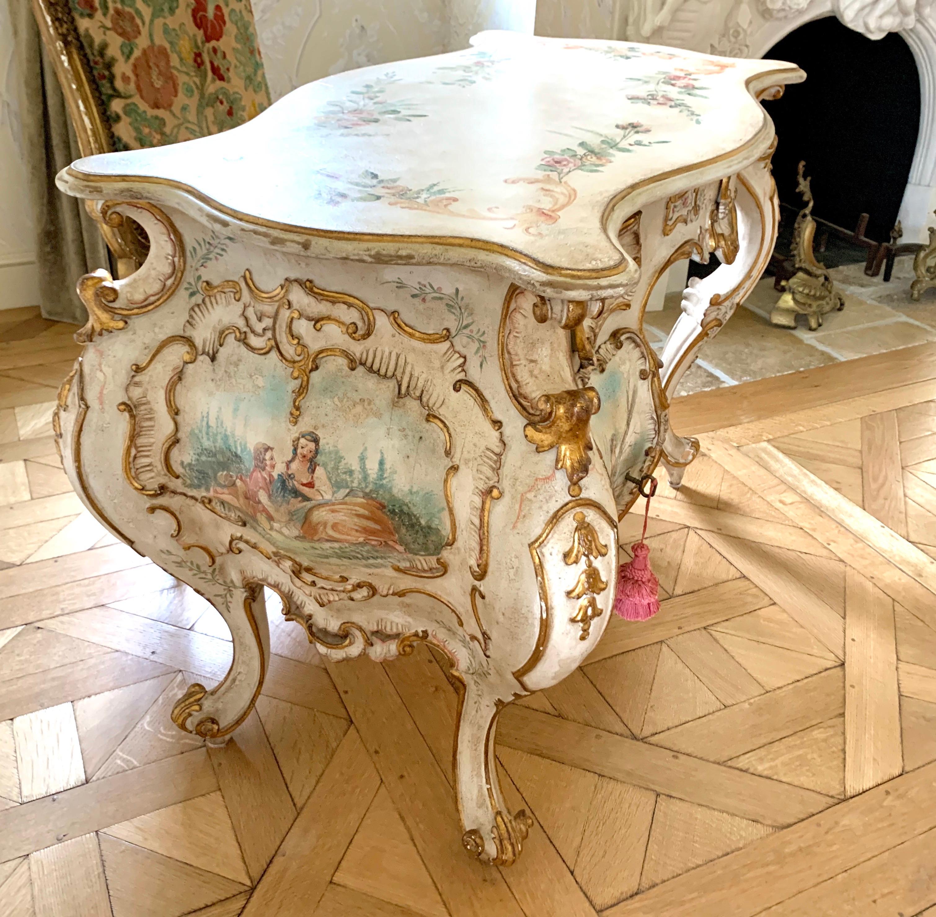 Italian Venetian White Painted Ladies Writing Desk Table Vanity 4