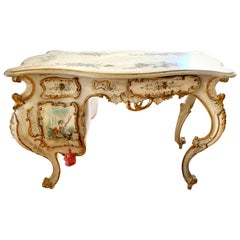 Italian Venetian White Painted Ladies Writing Desk Table Vanity