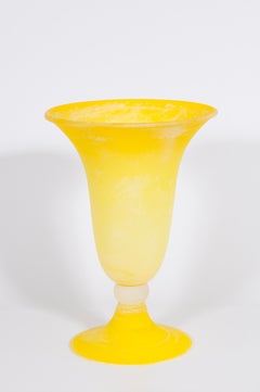 Italian Venetian Yellow Murano Glass Scavo Vase Contemporary 1990s