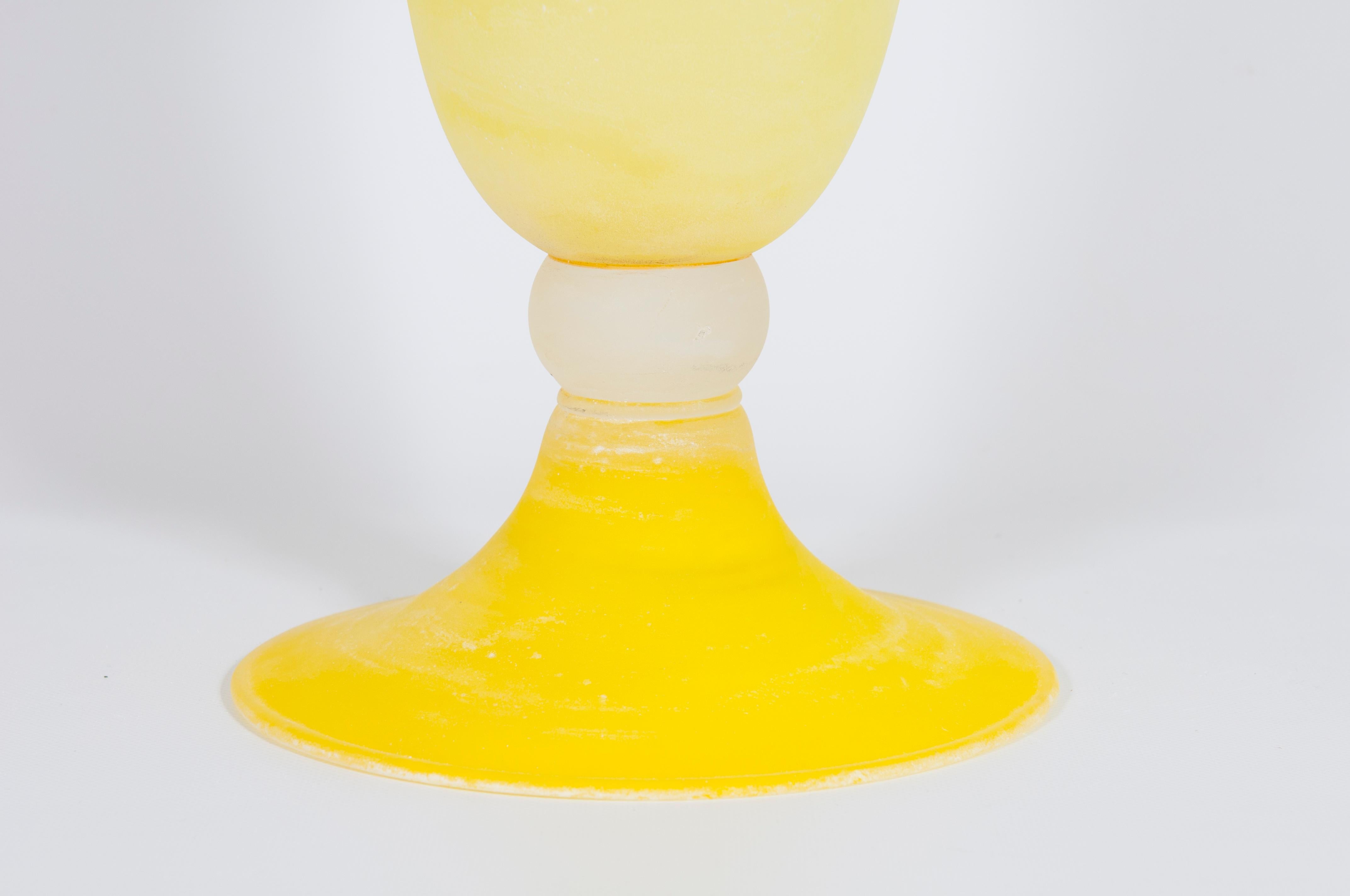 Modern Italian Venetian Yellow Murano Glass Scavo Vase Contemporary 1990s For Sale