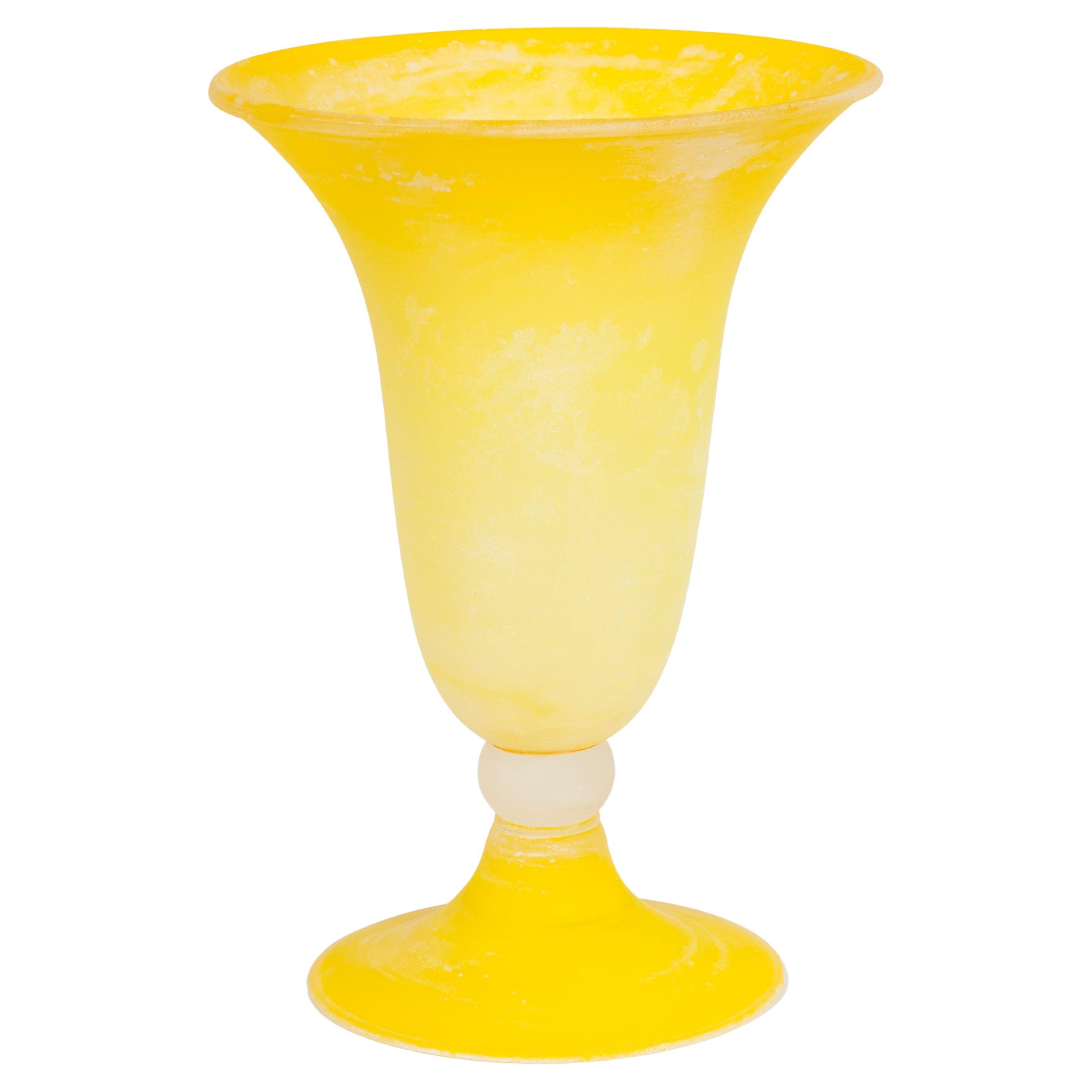 Italian Venetian Yellow Murano Glass Scavo Vase Contemporary 1990s For Sale