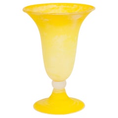 Italian Venetian Yellow Murano Glass Scavo Vase Contemporary 1990s