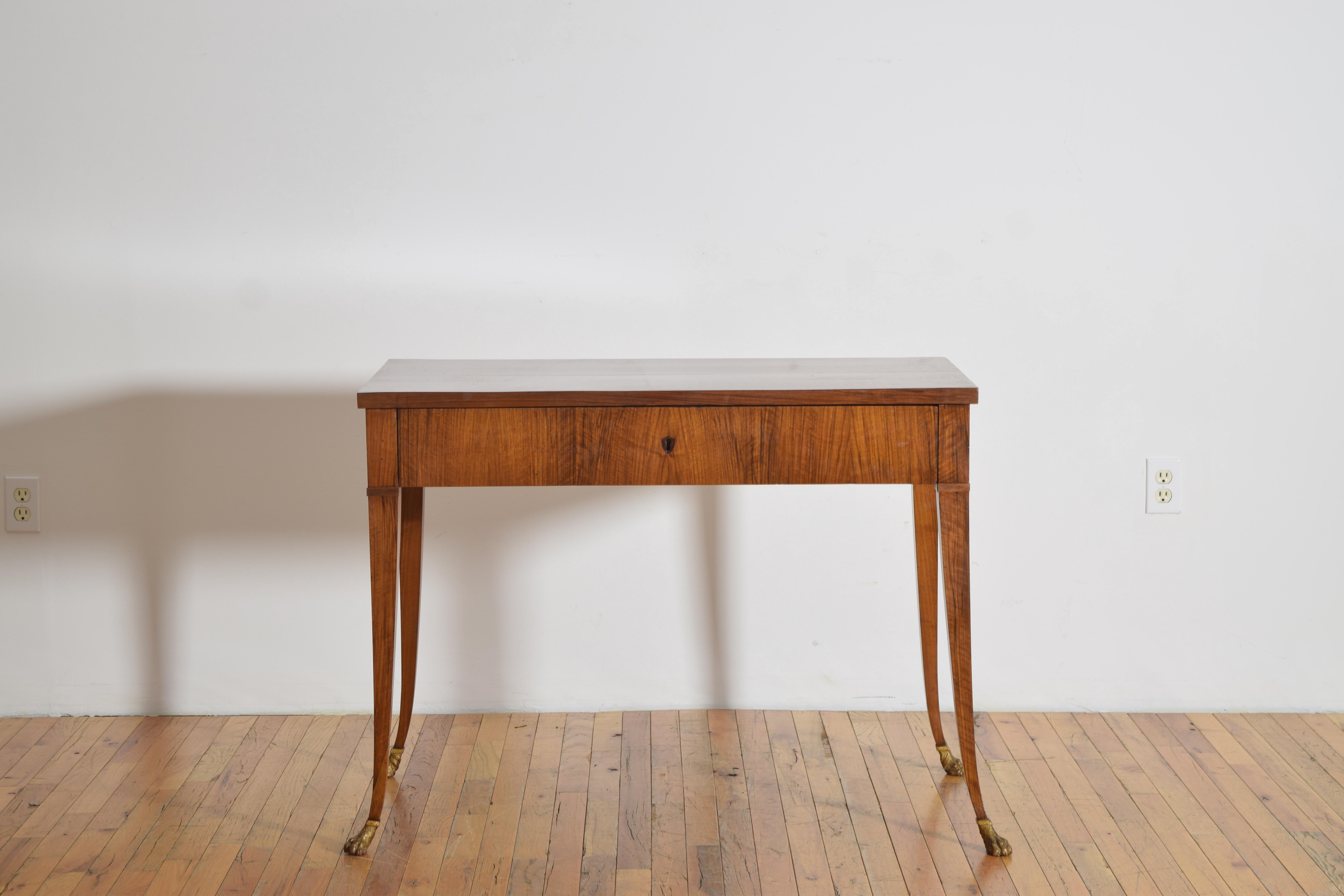Neoclassical Italian, Veneto, Neoclassic Walnut 1-Drawer Writing Table, Leather Slide, 19thc. For Sale