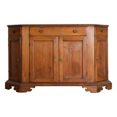 Italian, Veneto, Neoclassic Walnut Scantonata 3 Drawer 4 Door Credenza, ca. 1810