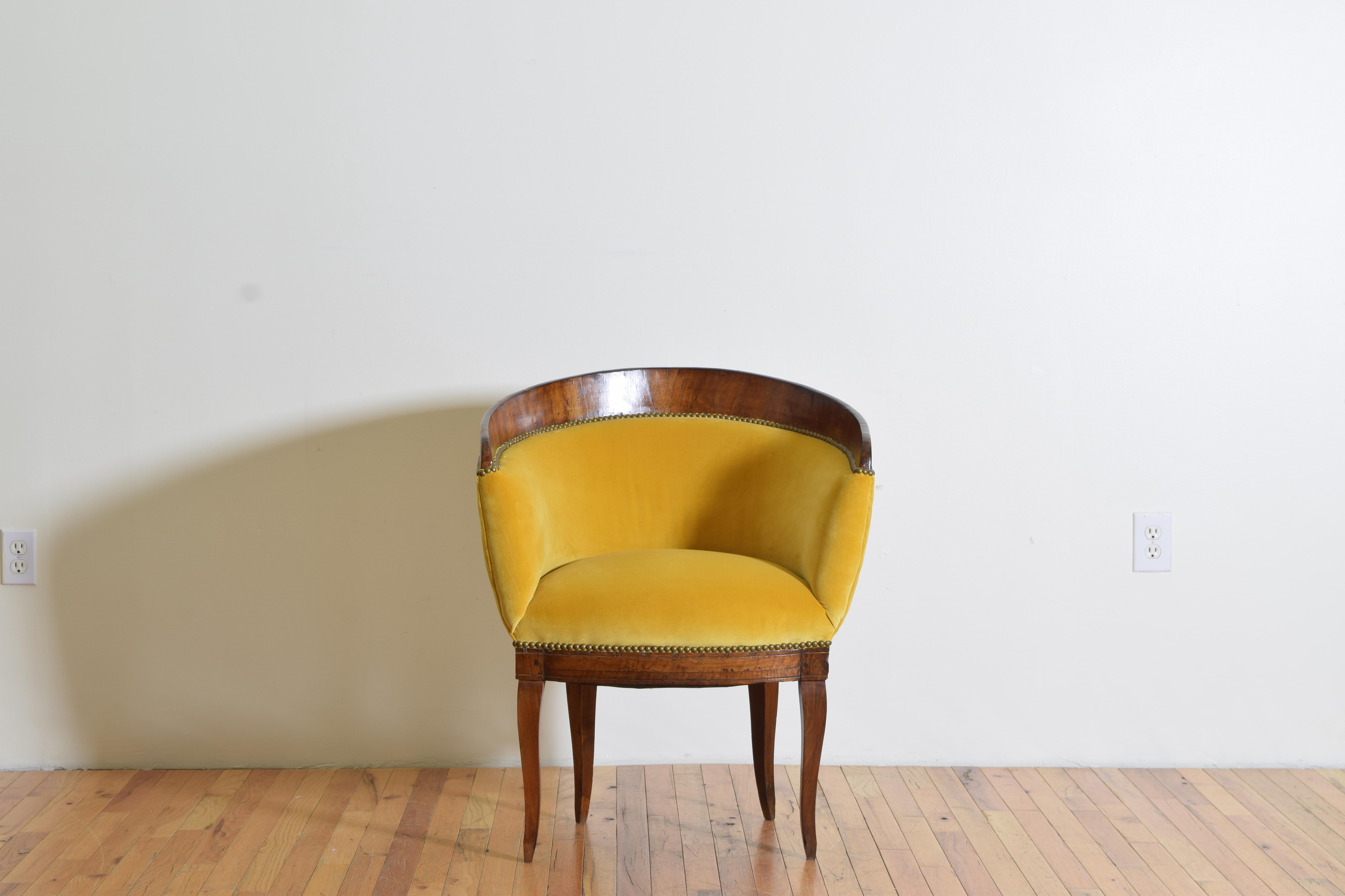 Neoclassical Italian, Veneto, Neoclassic Walnut & Upholstered Barrel Form Chair, early 19thc