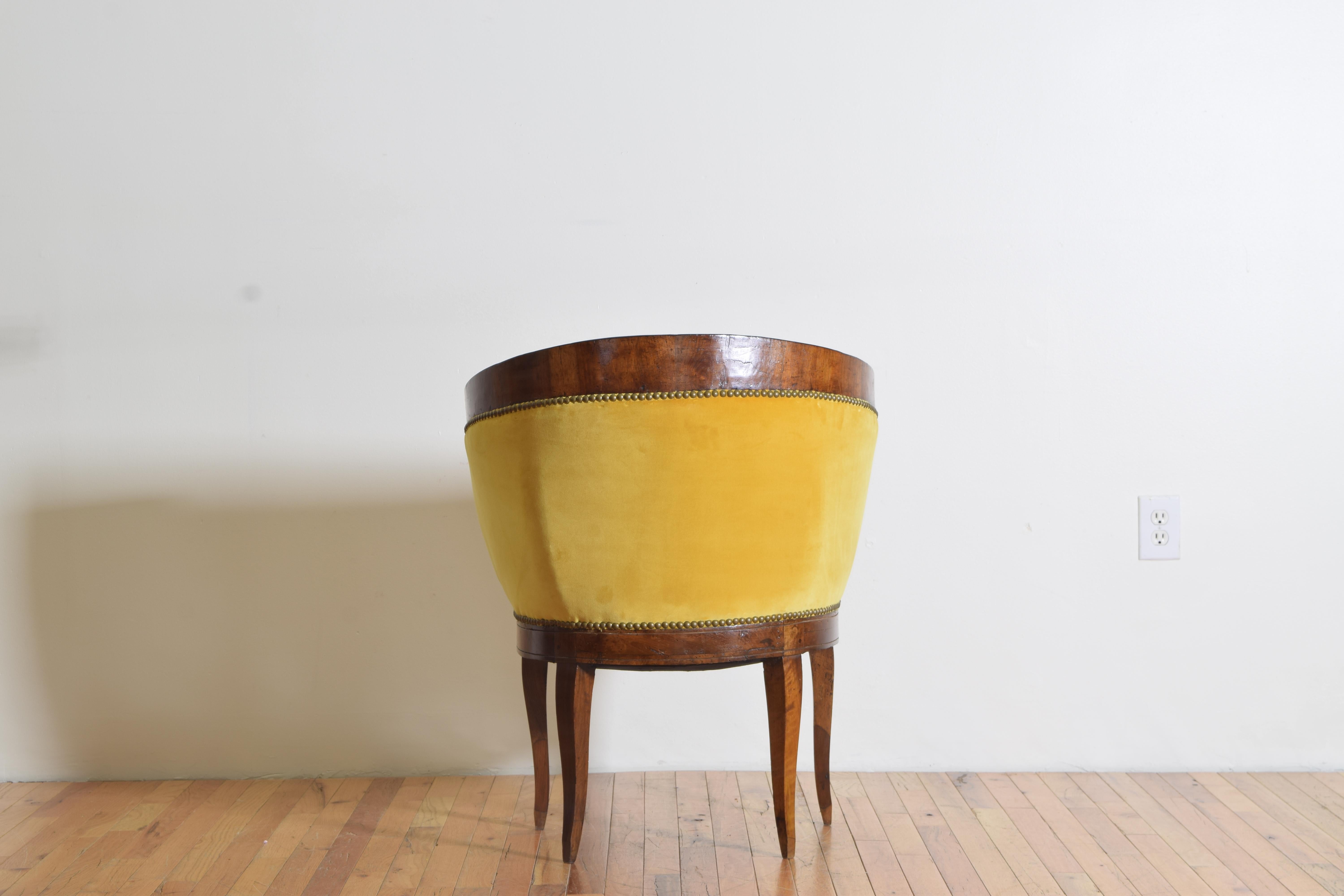 Upholstery Italian, Veneto, Neoclassic Walnut & Upholstered Barrel Form Chair, early 19thc