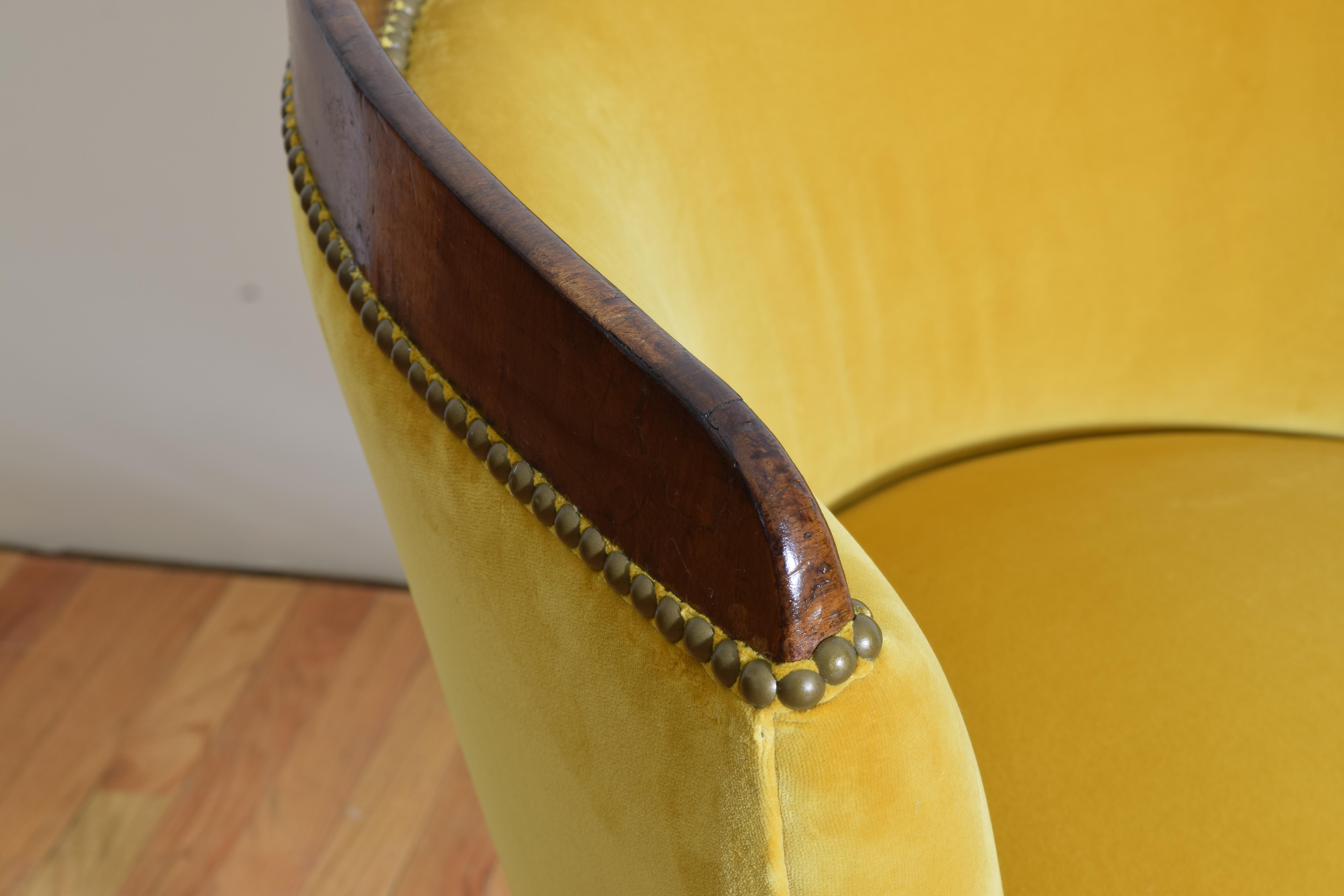 Italian, Veneto, Neoclassic Walnut & Upholstered Barrel Form Chair, early 19thc 2