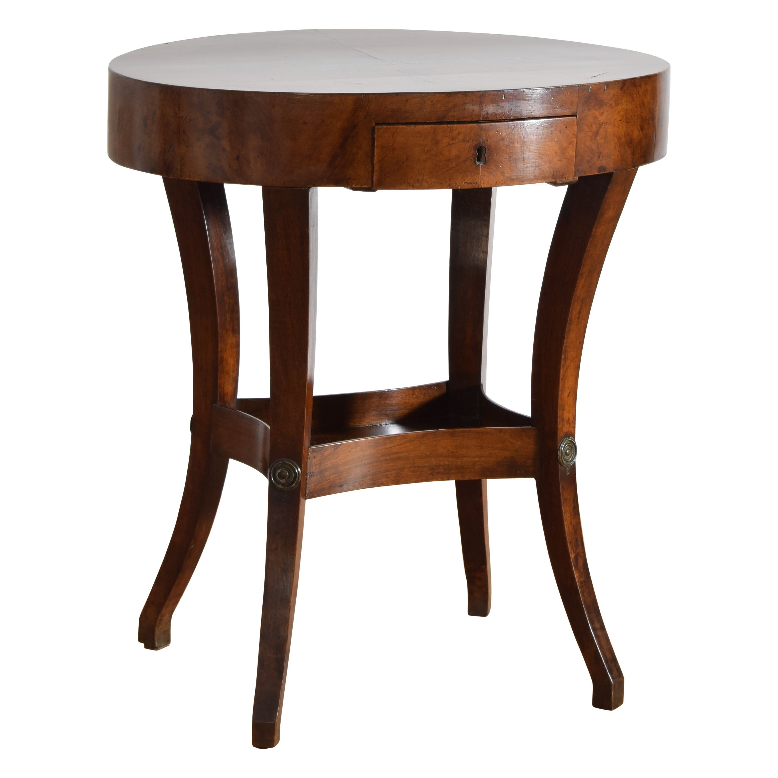 Italian, Veneto, Walnut & Brass Mounted Oval 1-Drawer Two Tier Table, ca. 1830 For Sale