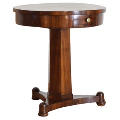 Antique Italian, Veneto, Walnut Veneer 1-Drawer Table with Hexagonal Standard, ca. 1825