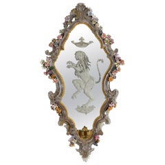 Italian, Venezia, Etched Glass and Floral Decorated Mirror, mid 18th century