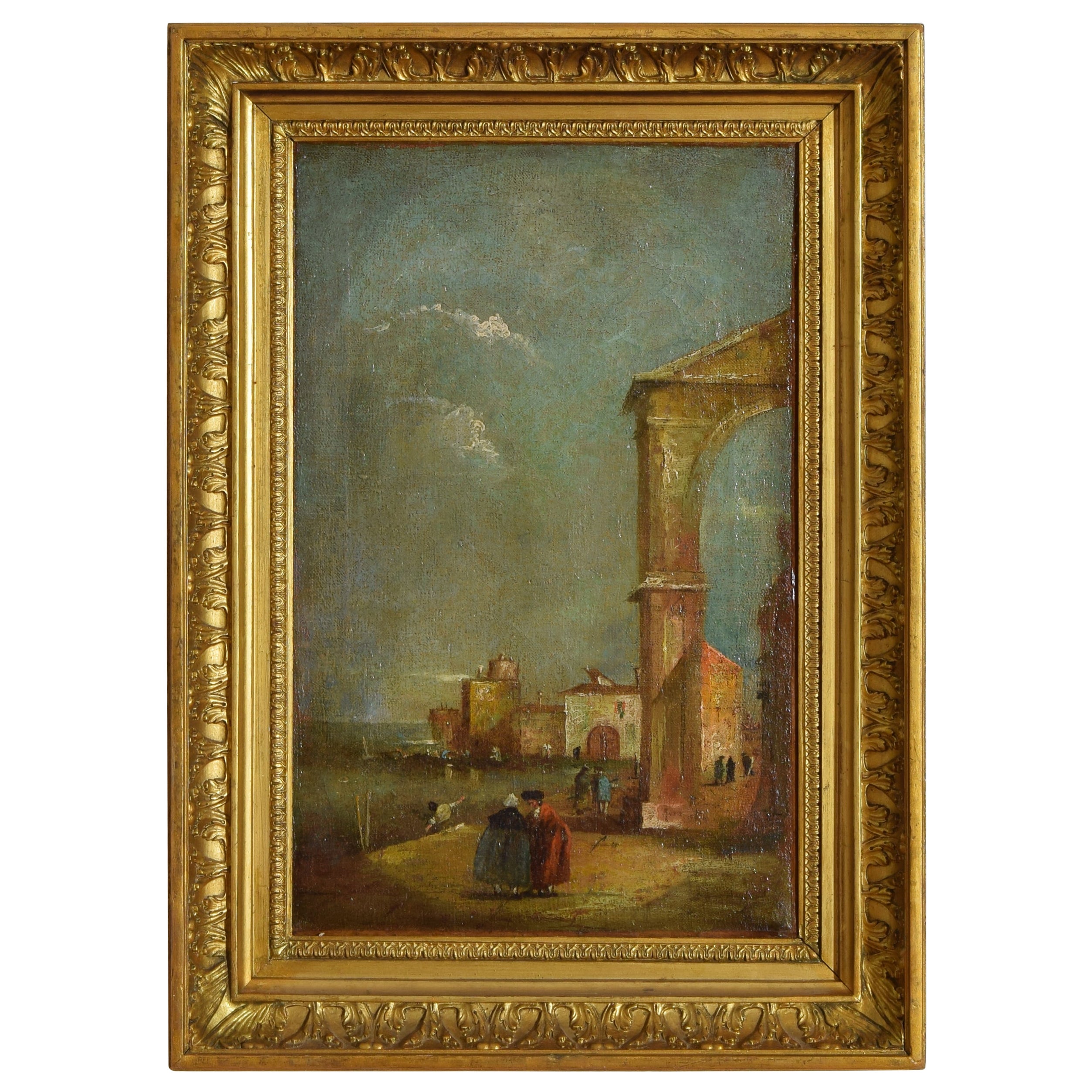Italian, Venezia, Oil on Canvas, "Venetian Scene with Figures", ca. 1785 For Sale