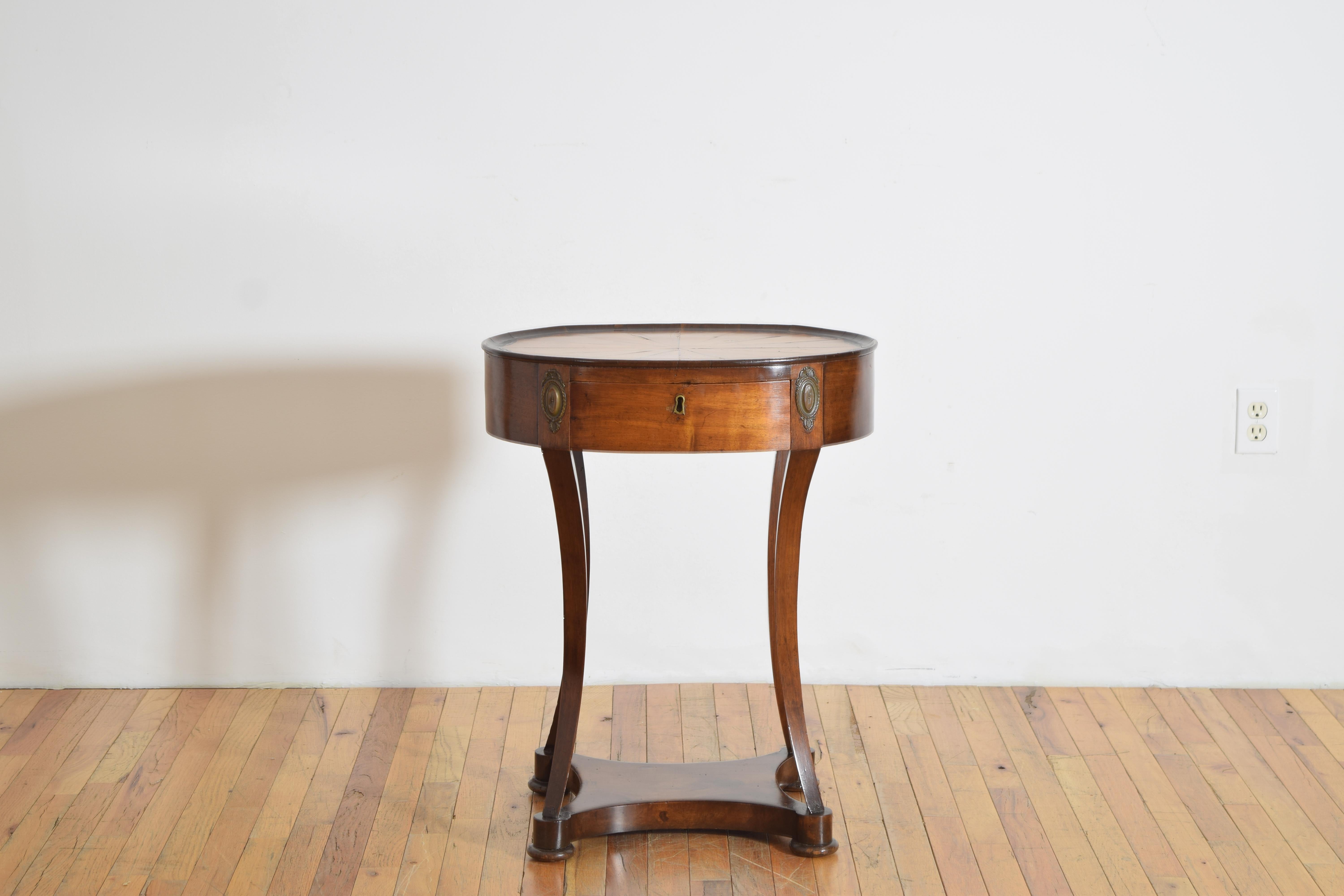 Neoclassical Italian, Venezia, Walnut, Ashwood & Ebonized 1-Drawer Side Table, ca. 1825 For Sale
