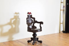 Italian, Venice, Baroque Period Larice-Wood Swivel Barber's Chair, Late 17th C