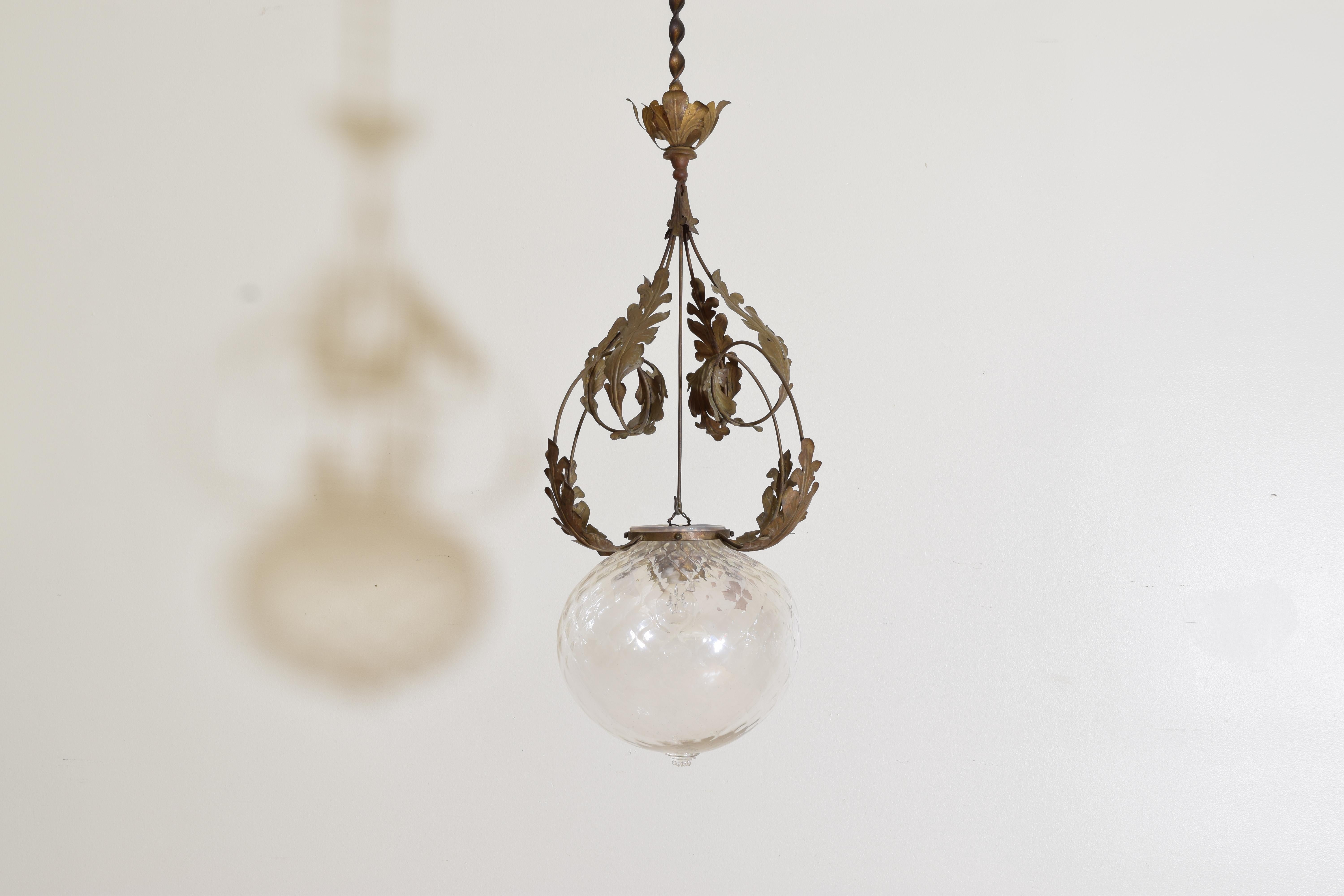 Italian, Venice, Blown Glass and Gilt Metal Lantern in the Baroque Style In Good Condition In Atlanta, GA