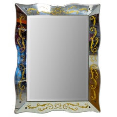 Miroir mural italien de Venise avec cadre en verre et motifs végétaux, vers 1940