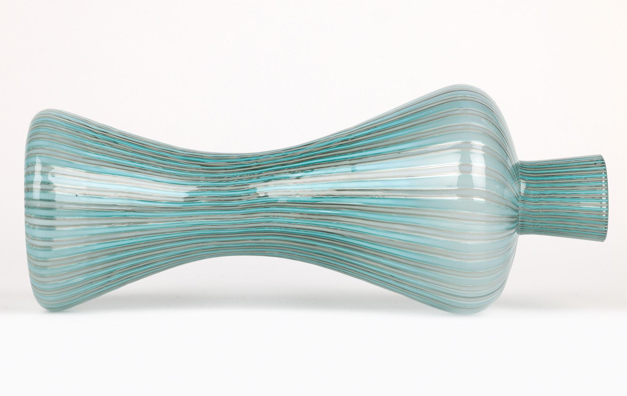 Italian Venini Attributed Mid-Century Mezza Filigrana Art Glass Vase For Sale 3