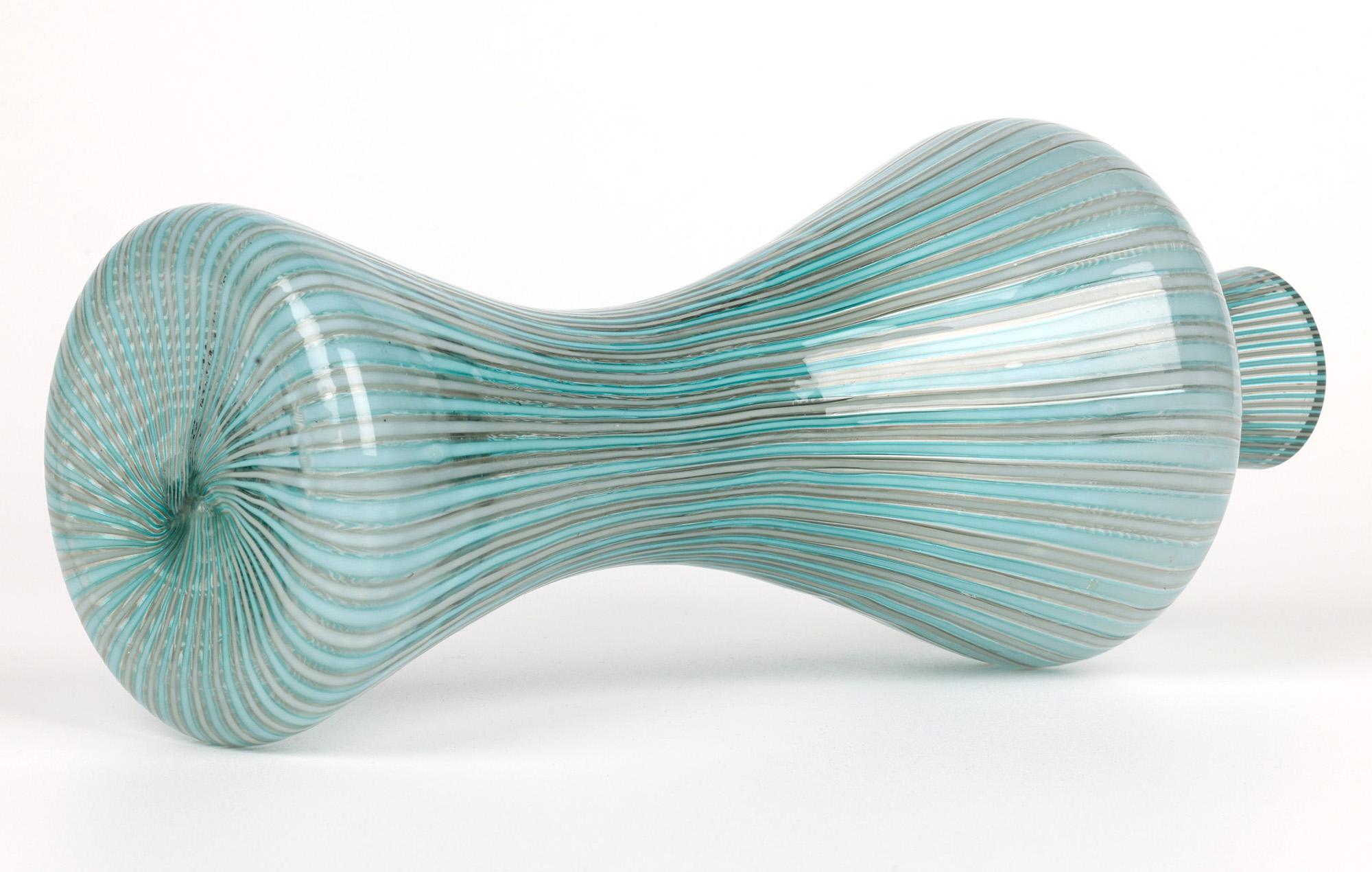 Italian Venini Attributed Mid-Century Mezza Filigrana Art Glass Vase For Sale 5