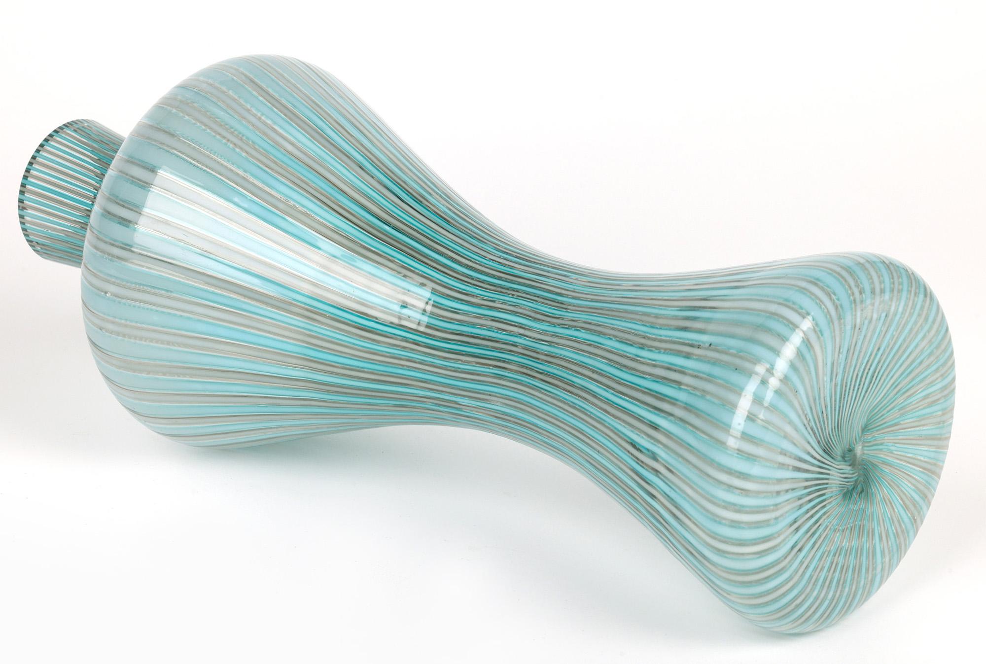 Italian Venini Attributed Mid-Century Mezza Filigrana Art Glass Vase For Sale 7