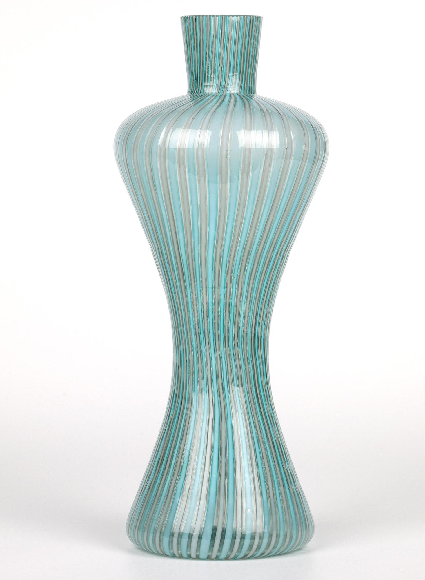 Italian Venini Attributed Mid-Century Mezza Filigrana Art Glass Vase For Sale 9