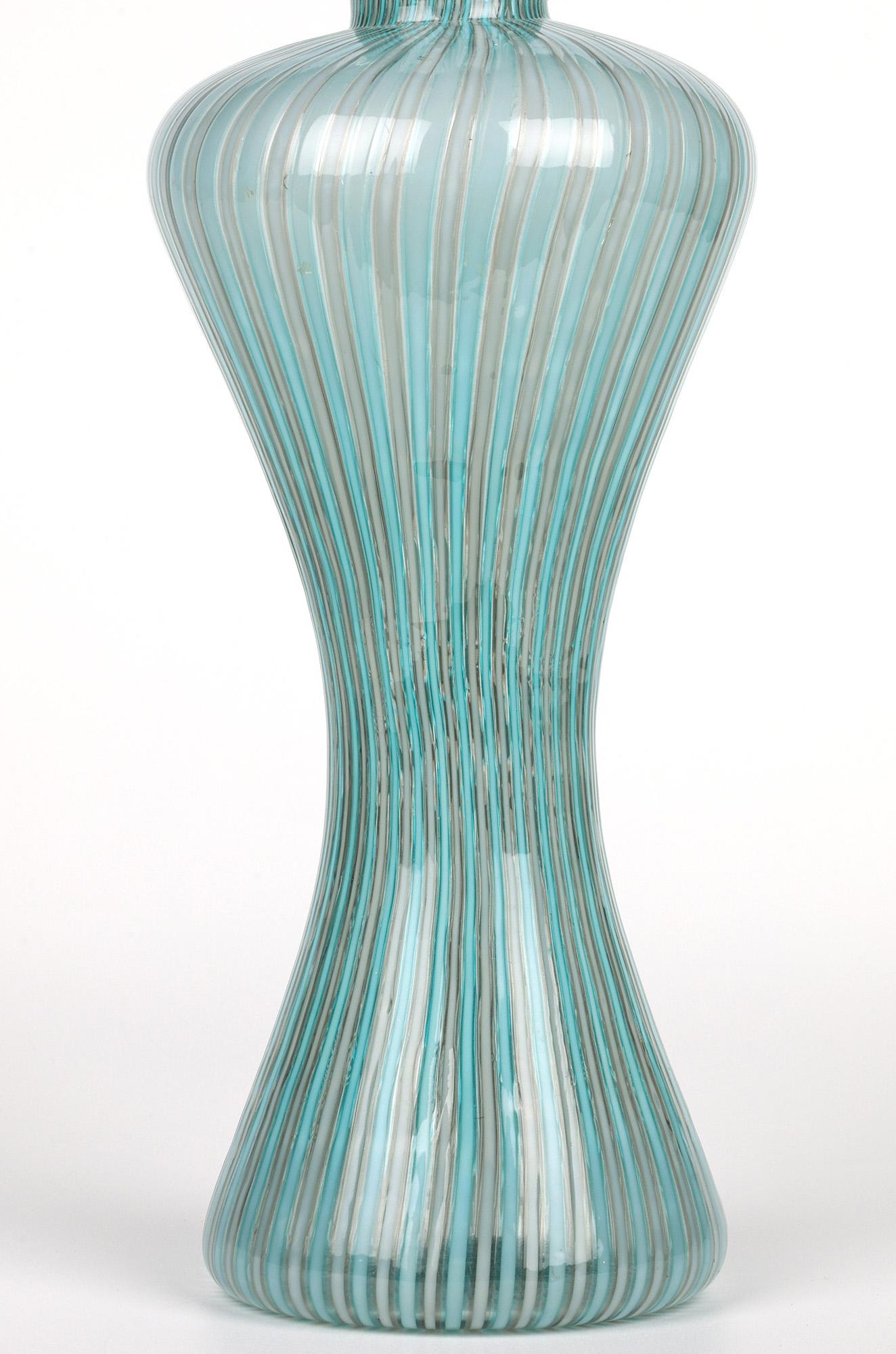 Mid-Century Modern Italian Venini Attributed Mid-Century Mezza Filigrana Art Glass Vase For Sale