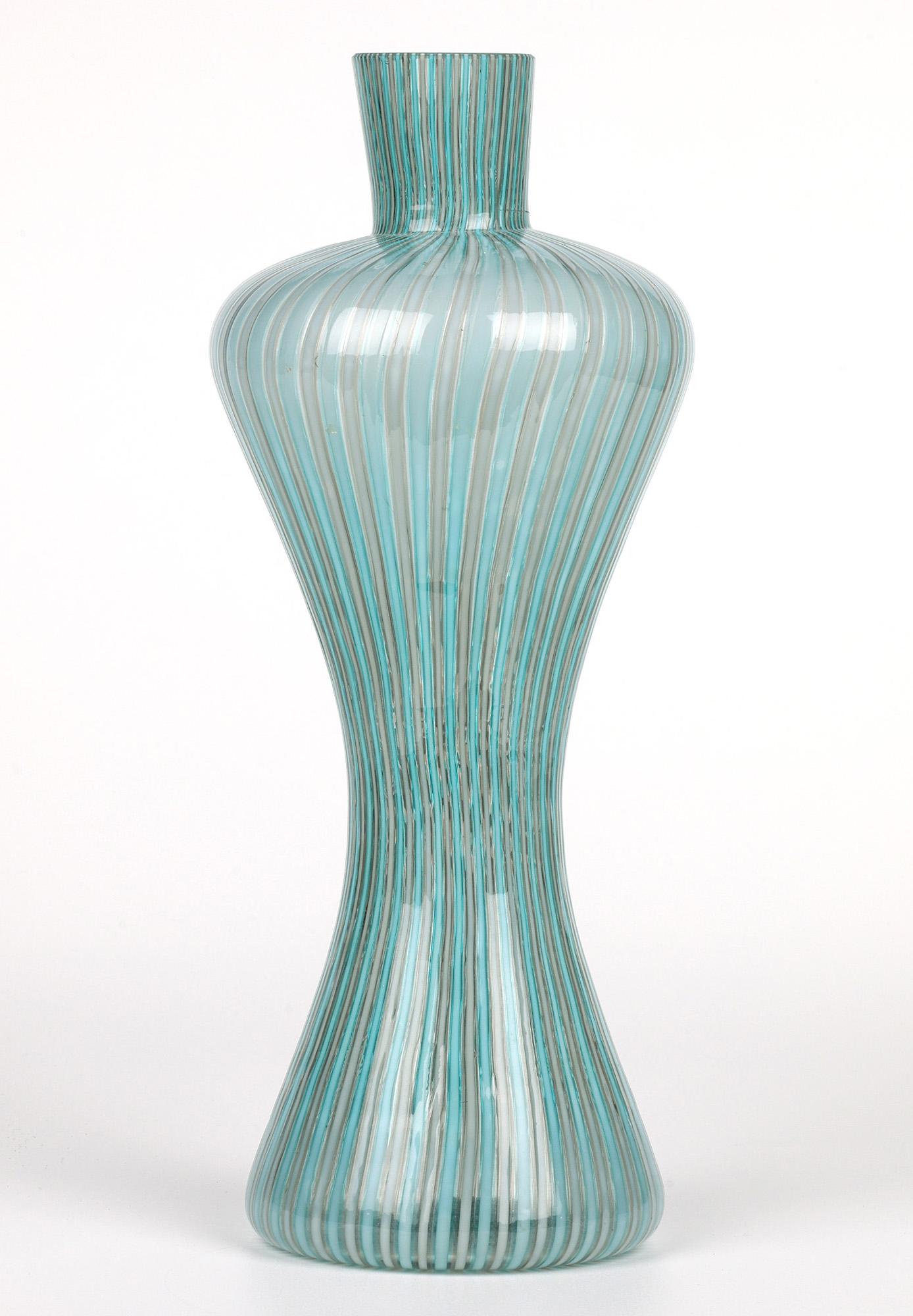 20th Century Italian Venini Attributed Mid-Century Mezza Filigrana Art Glass Vase For Sale