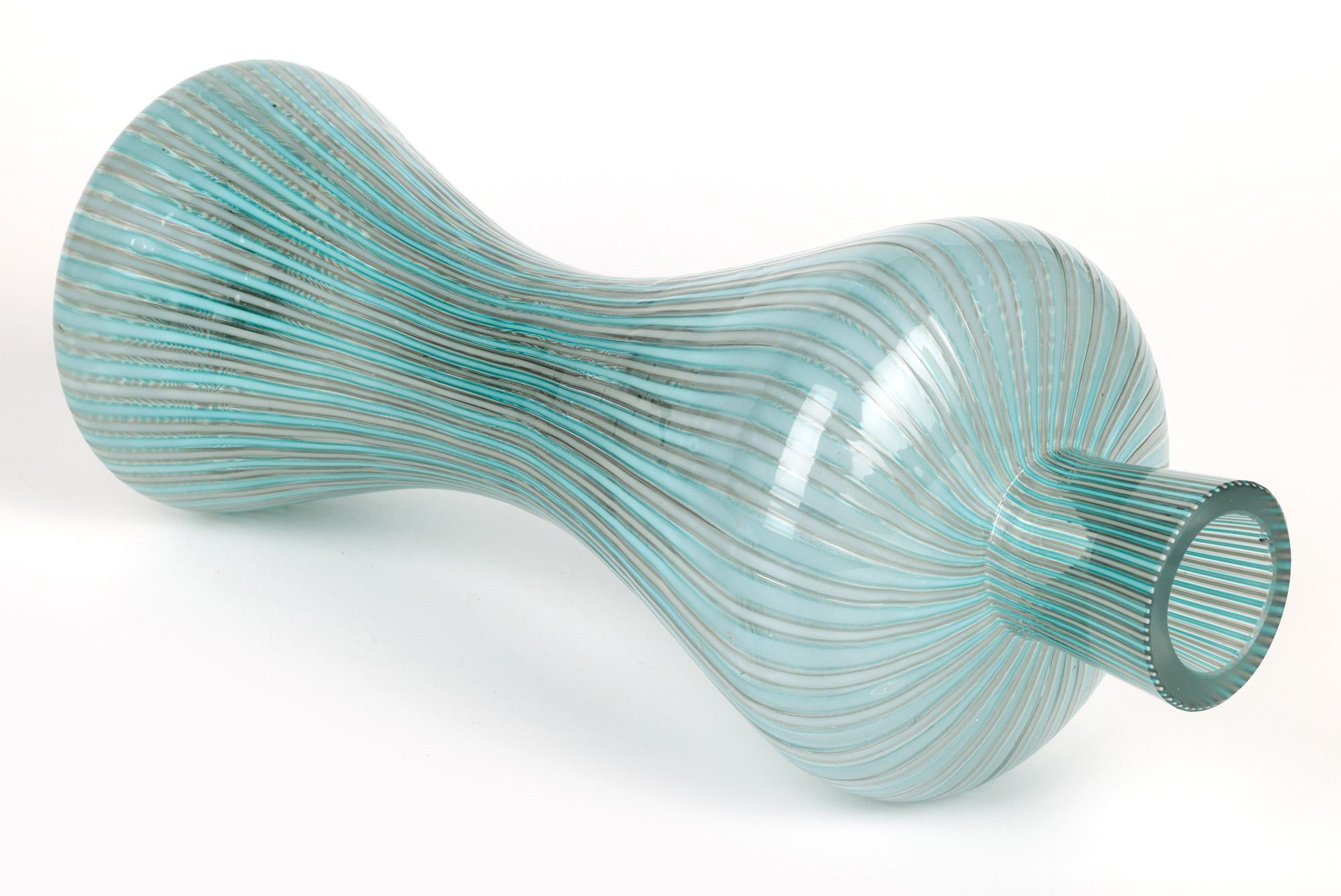 Blown Glass Italian Venini Attributed Mid-Century Mezza Filigrana Art Glass Vase For Sale