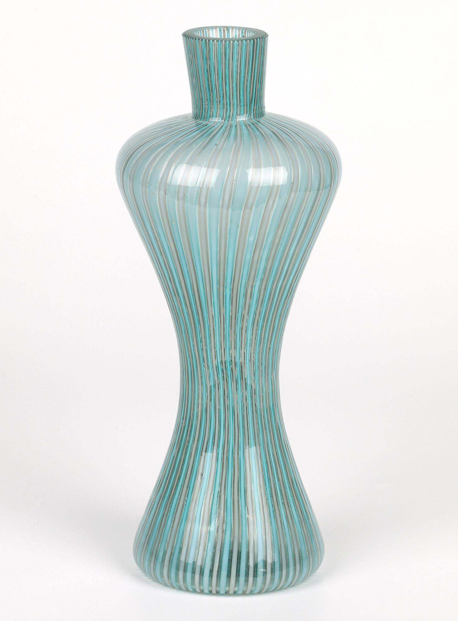 Italian Venini Attributed Mid-Century Mezza Filigrana Art Glass Vase For Sale 1